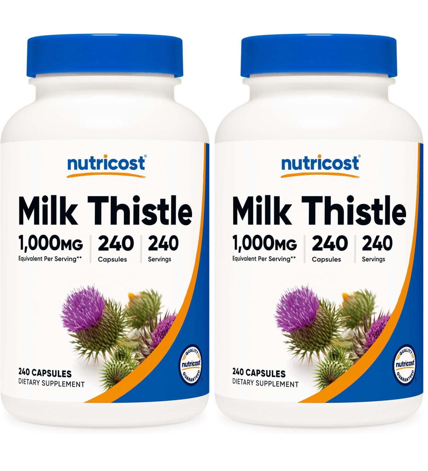 Nutricost Milk Thistle 1 000mg Equivalent 240 Capsules - 250mg of 4:1 Extract - Vegan Non-GMO and Gluten Free (Pack of 2) - Buy Online on GoSupps.com