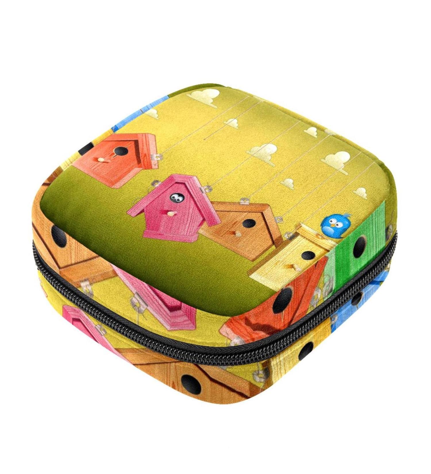 Menstrual Pad Bag with Zipper | Stylish Ladies Napkin Pouch & Tampons Collection Bag for Women and Girls | Bird Houses Design - Buy Online on GoSupps.com