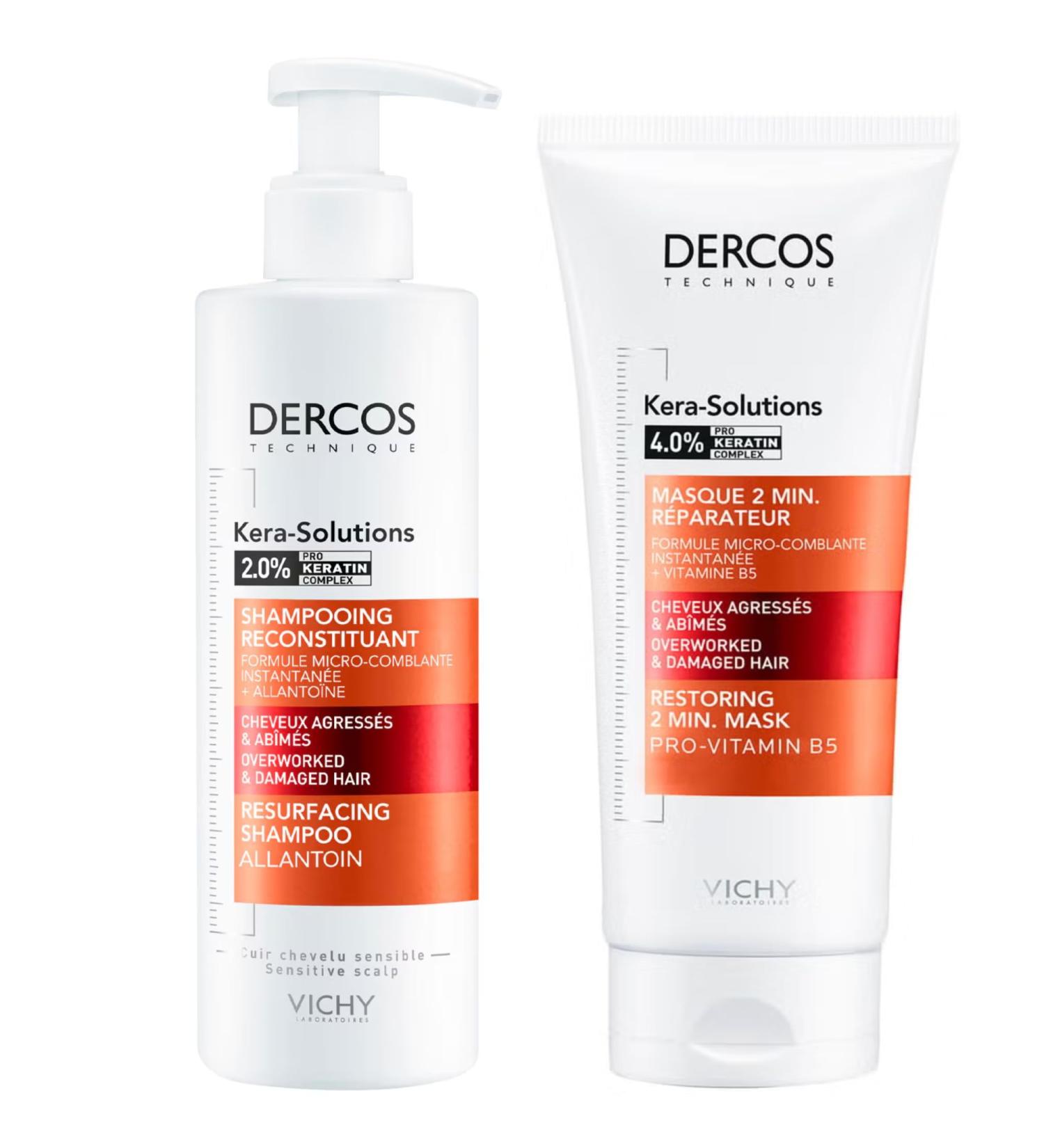 Vichy Dercos Kera-Solutions Duo - Shampooing Resurfa age 250ml + Masque Revitalisant 200ml - R paration Cheveux Ab m s - Soin Pro-K ratine & Allanto ne - Buy Online on GoSupps.com