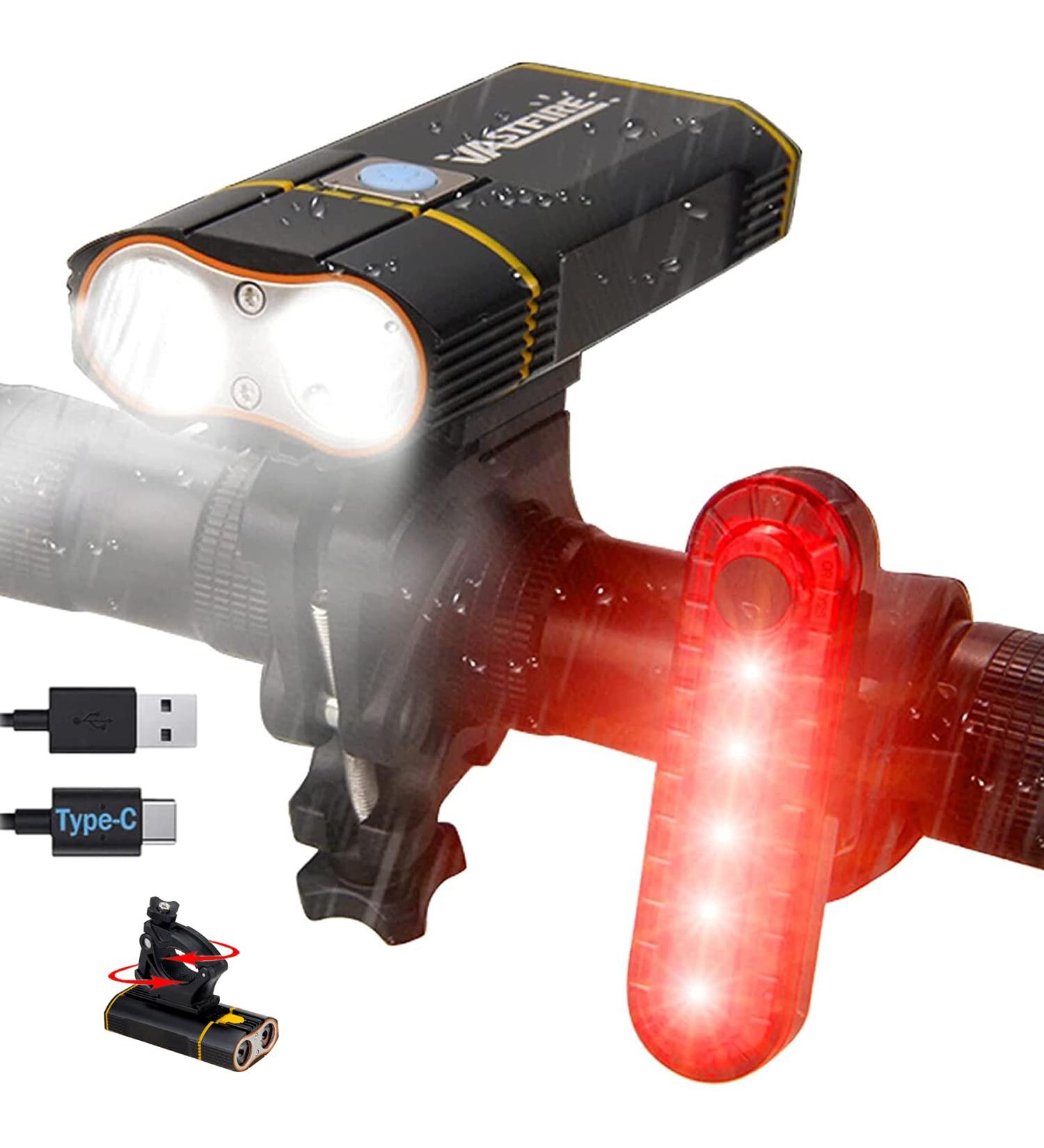 1000 Lumens Mountain Bike Lights Set | USB-C Rechargeable LED Headlight | Waterproof Front & Back Cycling Lights for Night Riding | Aluminum Construction - Buy Online on GoSupps.com