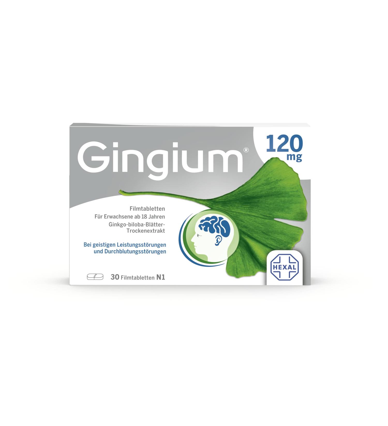 Gingium 120 mg Film-Coated Tablets - 30 pcs | Herbal Support for Memory & Focus | International Shipping Available - Buy Online on GoSupps.com
