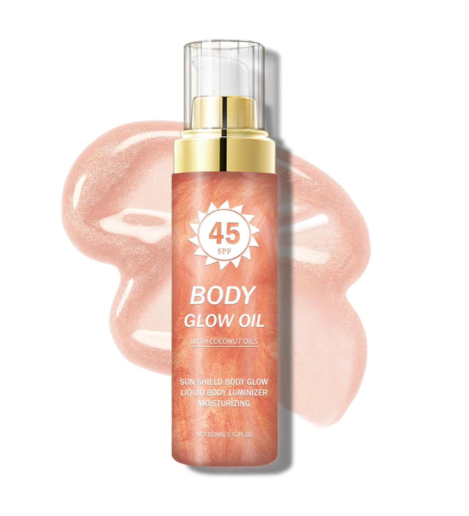 Body Glow Oil SPF 45 Broad Spectrum Body Oil Shimmer Sunscreen with Rose Gold Mica Lightweight Non-Sticky Moisturizing Coconut Absorbs Quickly 3.72 fl oz ROSE 02 ROSE - Buy Online on GoSupps.com