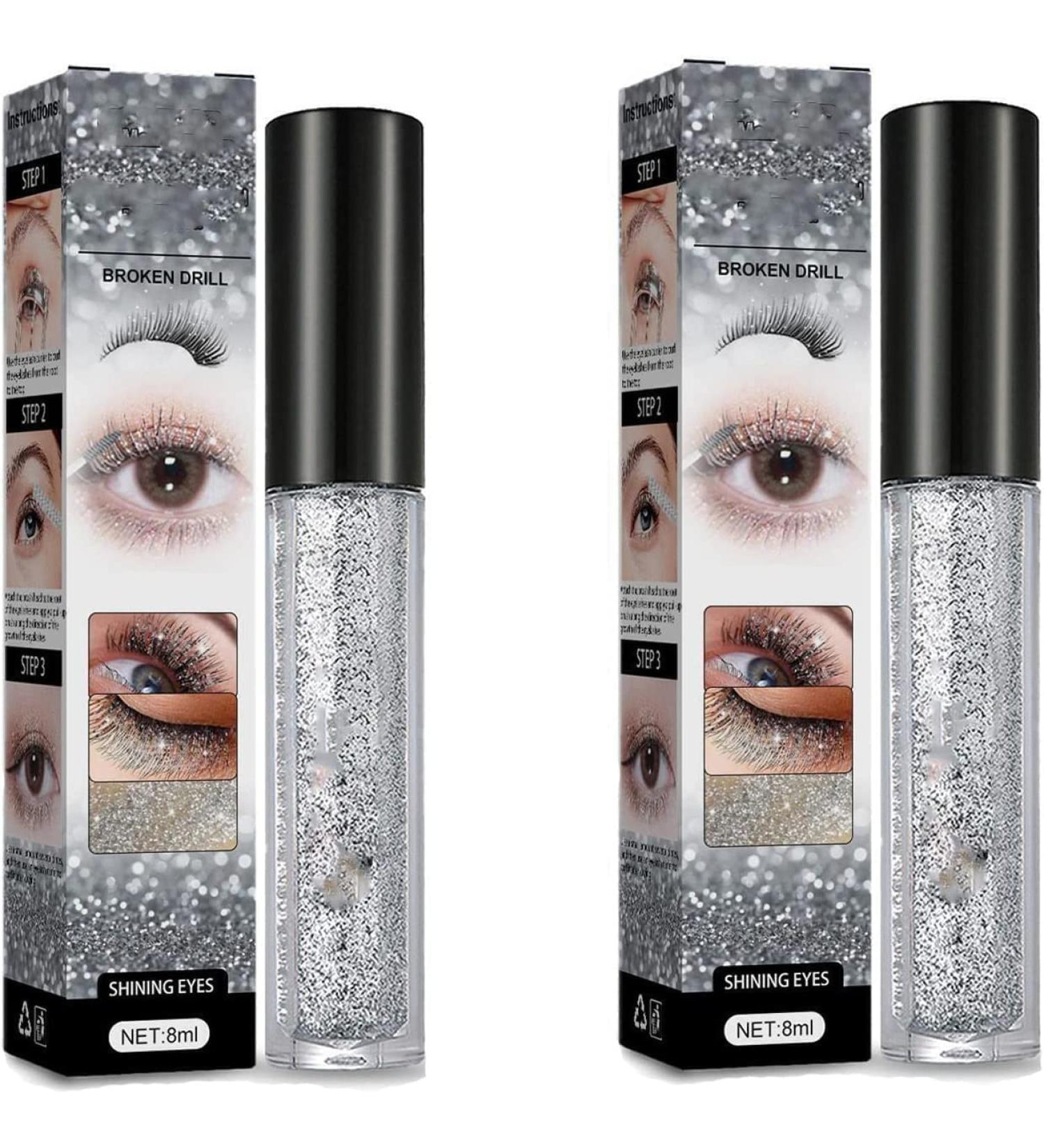 Diamond Glitter Mascara Topper Waterproof Long Lasting Curling Shiny Diamond Eyelash for Women Concert Makeup Thickening Lengthening (2pcs) - Buy Online on GoSupps.com