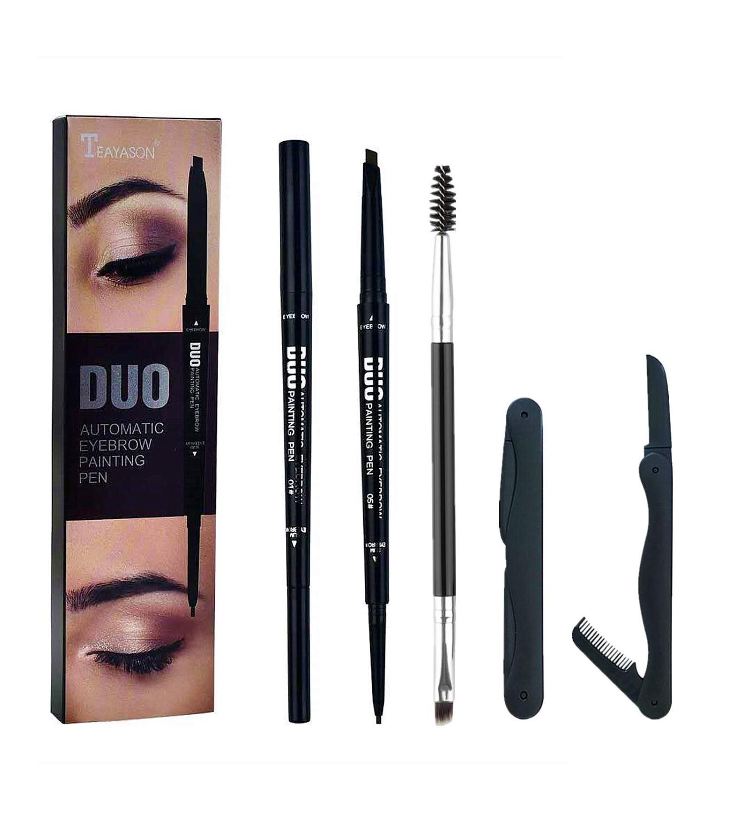 Double-Headed Ultra-Fine Eyebrow Pencil - Auto-Rotating Triangle Design - Waterproof & Sweat-Proof - Pack of 2 Red Brown - Choose from Five Colors - Buy Online on GoSupps.com