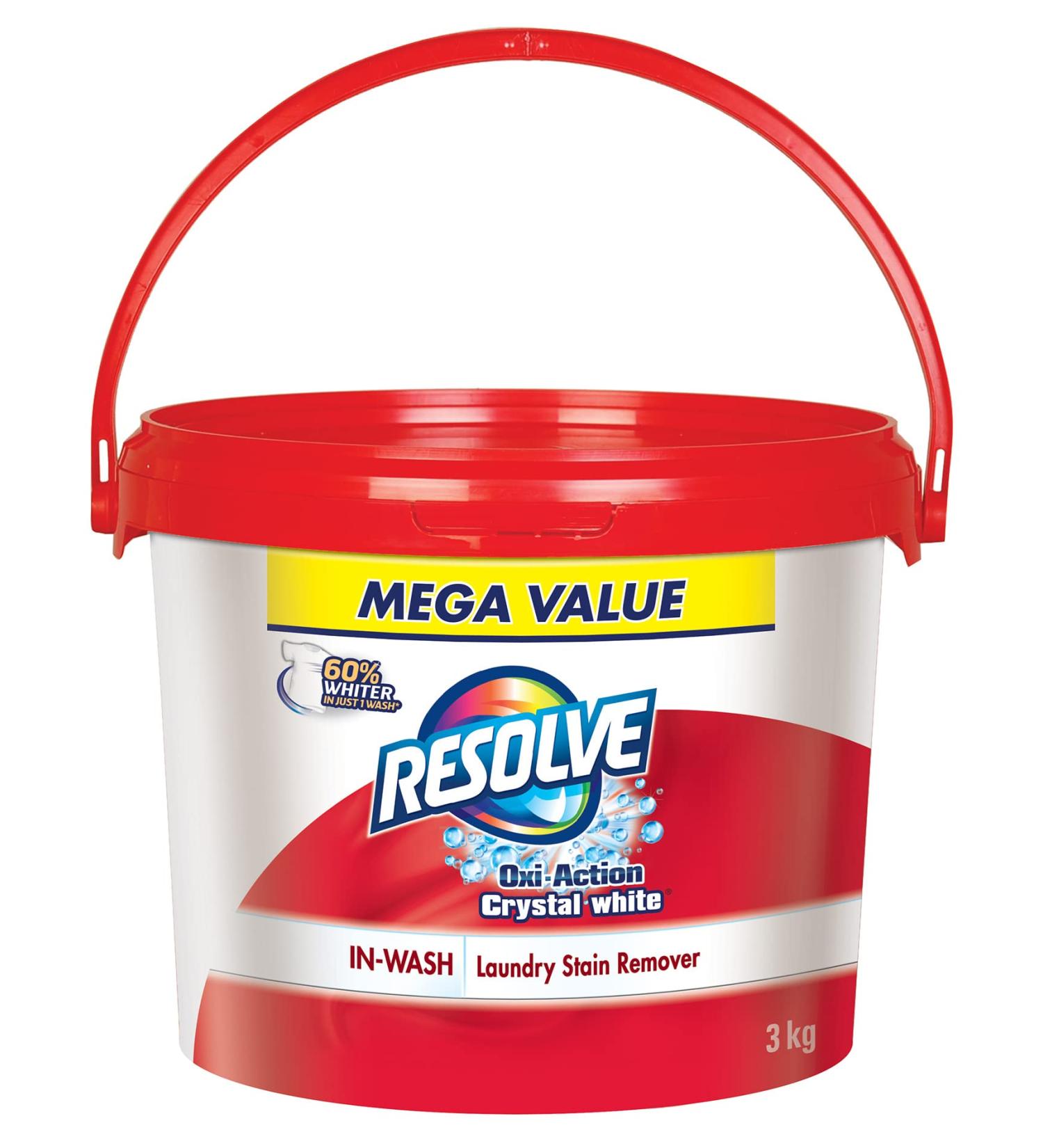 Resolve Oxi-Action Crystal White Ultimate Laundry Stain Remover In Wash Powder Mega Value Pack 3Kg Oxi-Action Crystal White Stain Remover