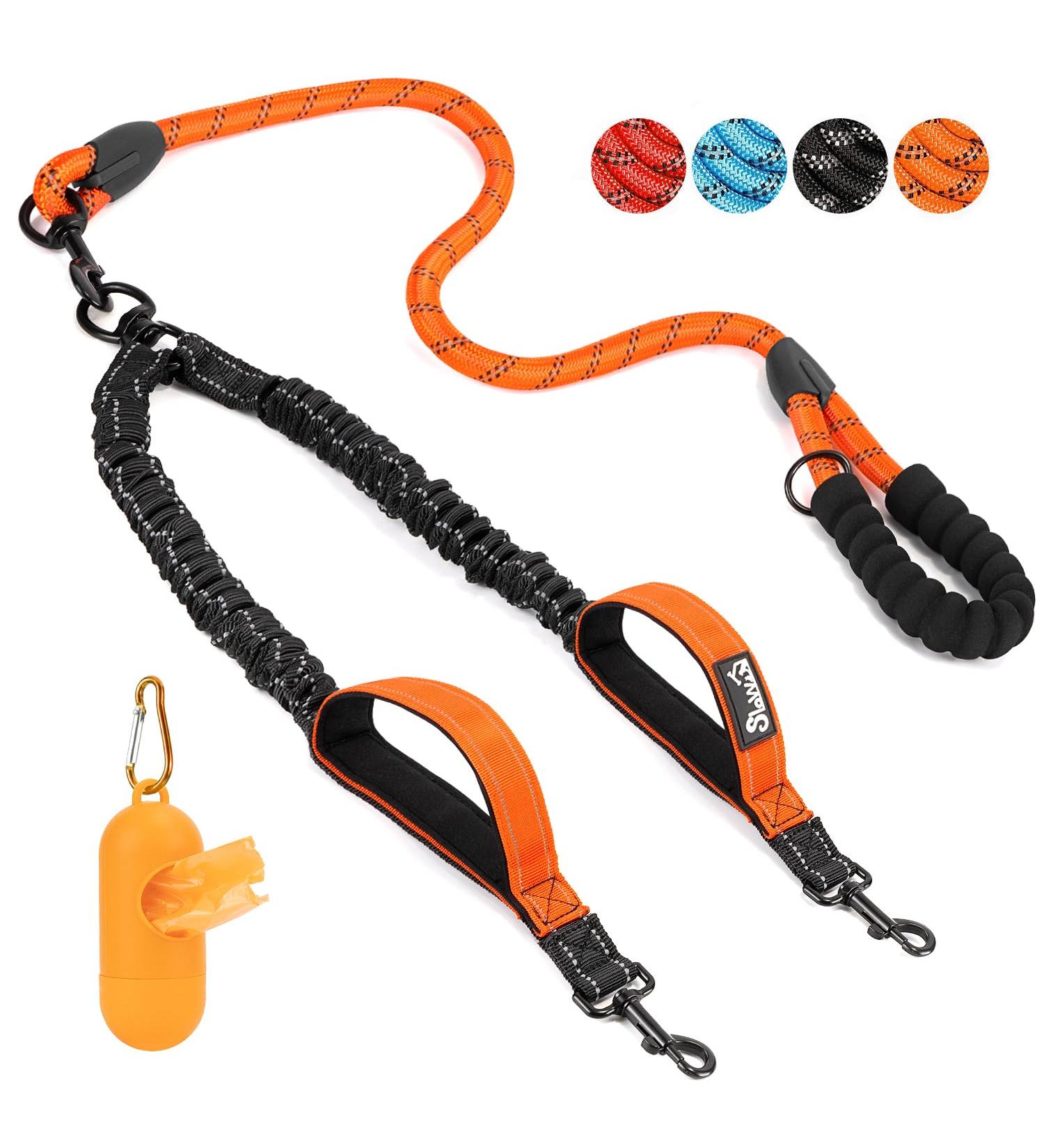 Buy Eyin Double Linen Dog Leash - Flexible & Reflective 2 Padded Handles for Large Dogs (11-68kg) - Orange | International Shipping Available - Buy Online on GoSupps.com