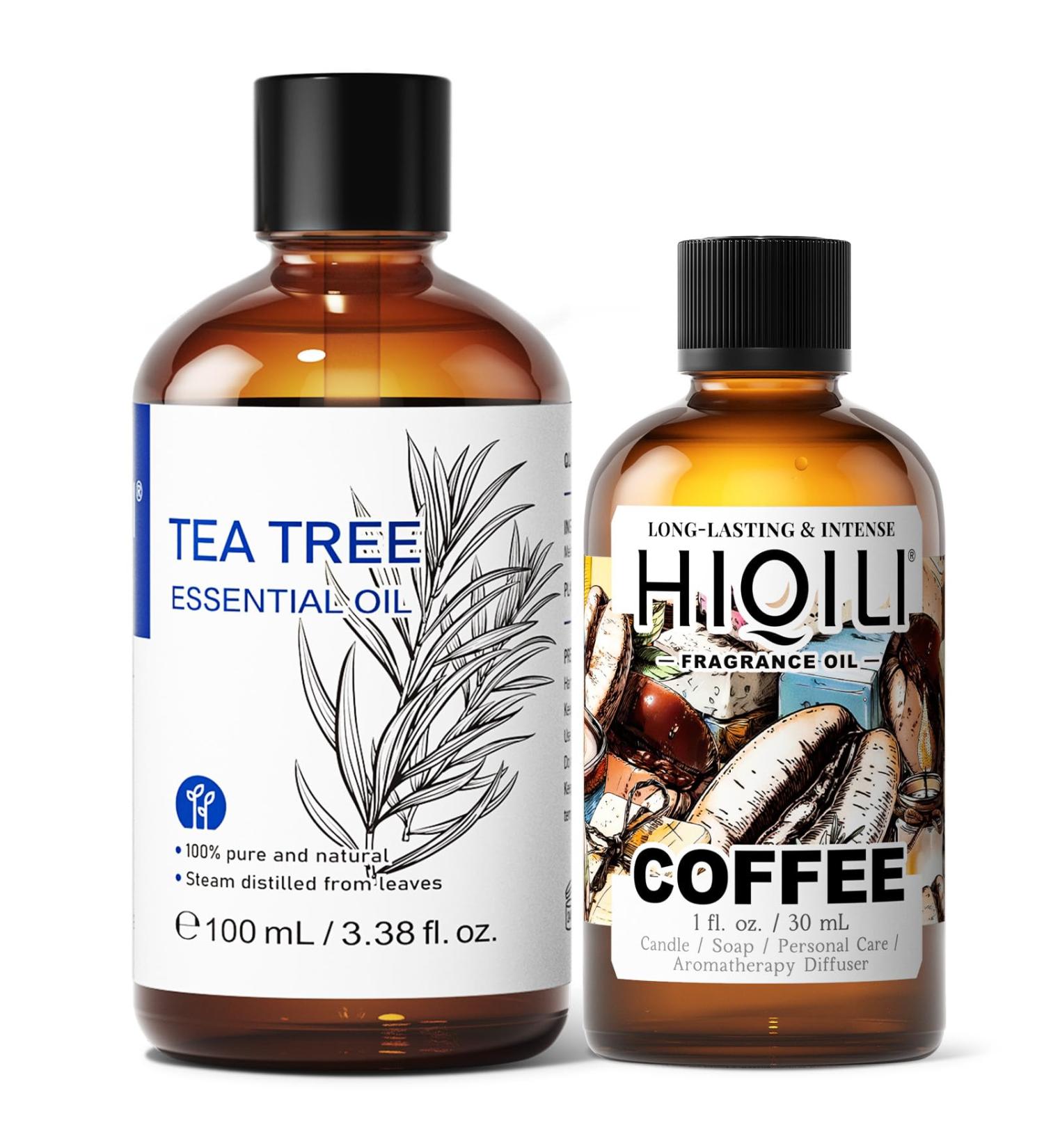 HIQILI 100ML Tea Tree Essential Oil & 30ML Coffee Fragrance Oil for DIY Diffuser - Buy Online on GoSupps.com