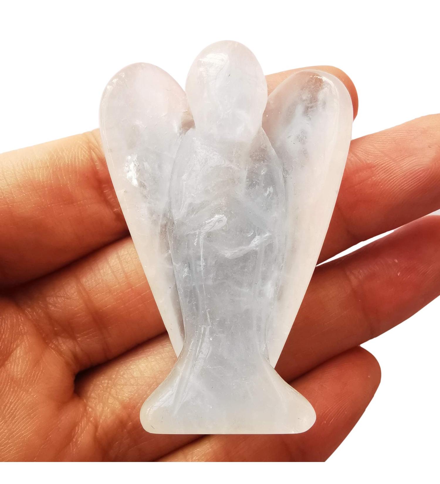 Lovionus89 Hand-Carved White Quartz Guardian Angel Statue - 5cm Healing Crystal Decoration for Home & Bag - Buy Online on GoSupps.com