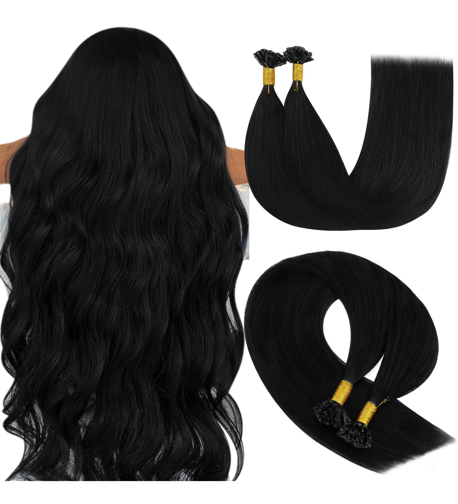 Youngsee Bonding Extensions | Real Hair U Tip Keratin Extensions | 55 cm Black Remy Hair | Hot Fusion 50g 50 Strands - Buy Online on GoSupps.com