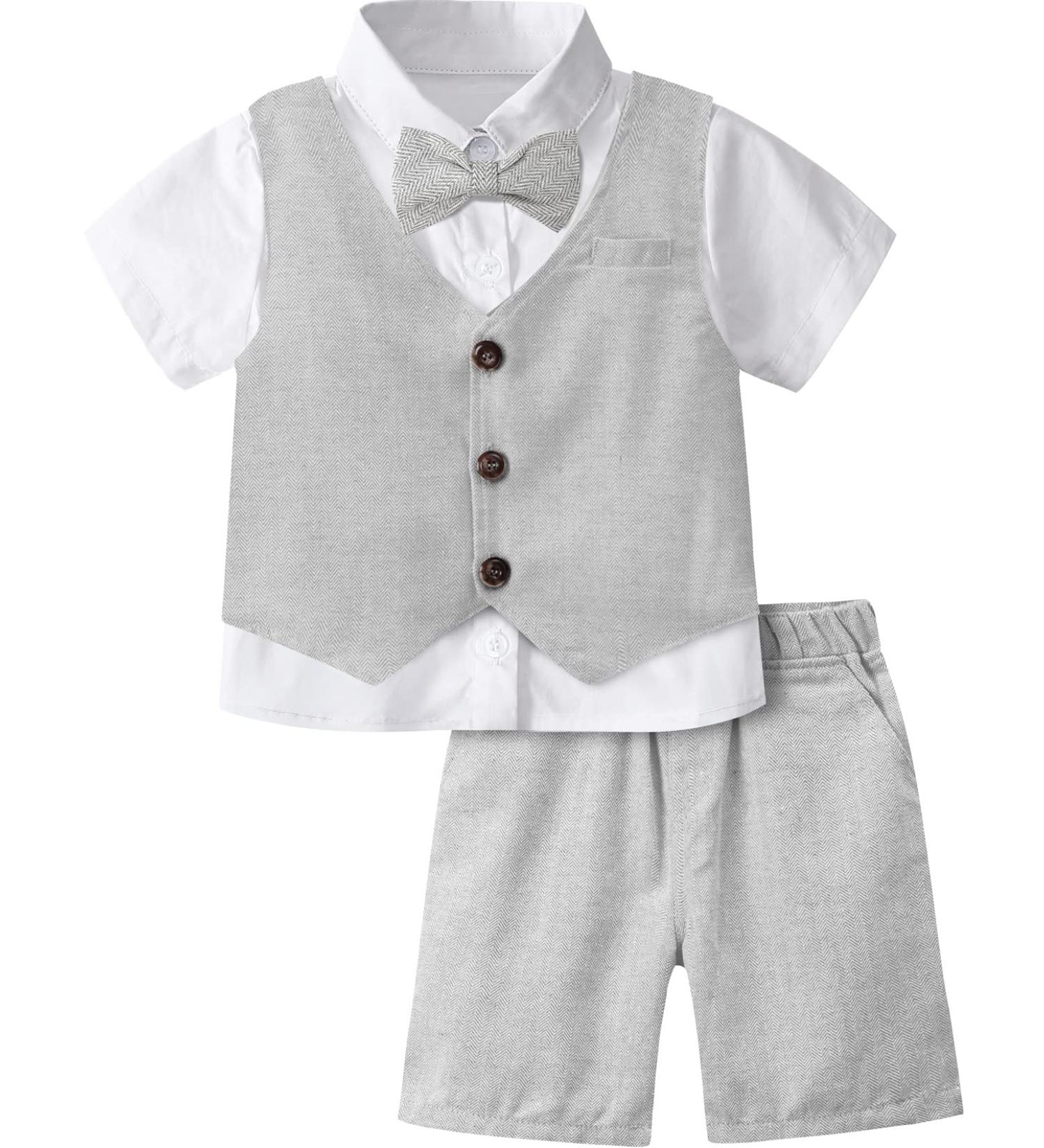 Mint Green Baby Boy Gentleman Suit | Herringbone Wedding Outfit 5-6 Years Light Grey - Buy Online on GoSupps.com