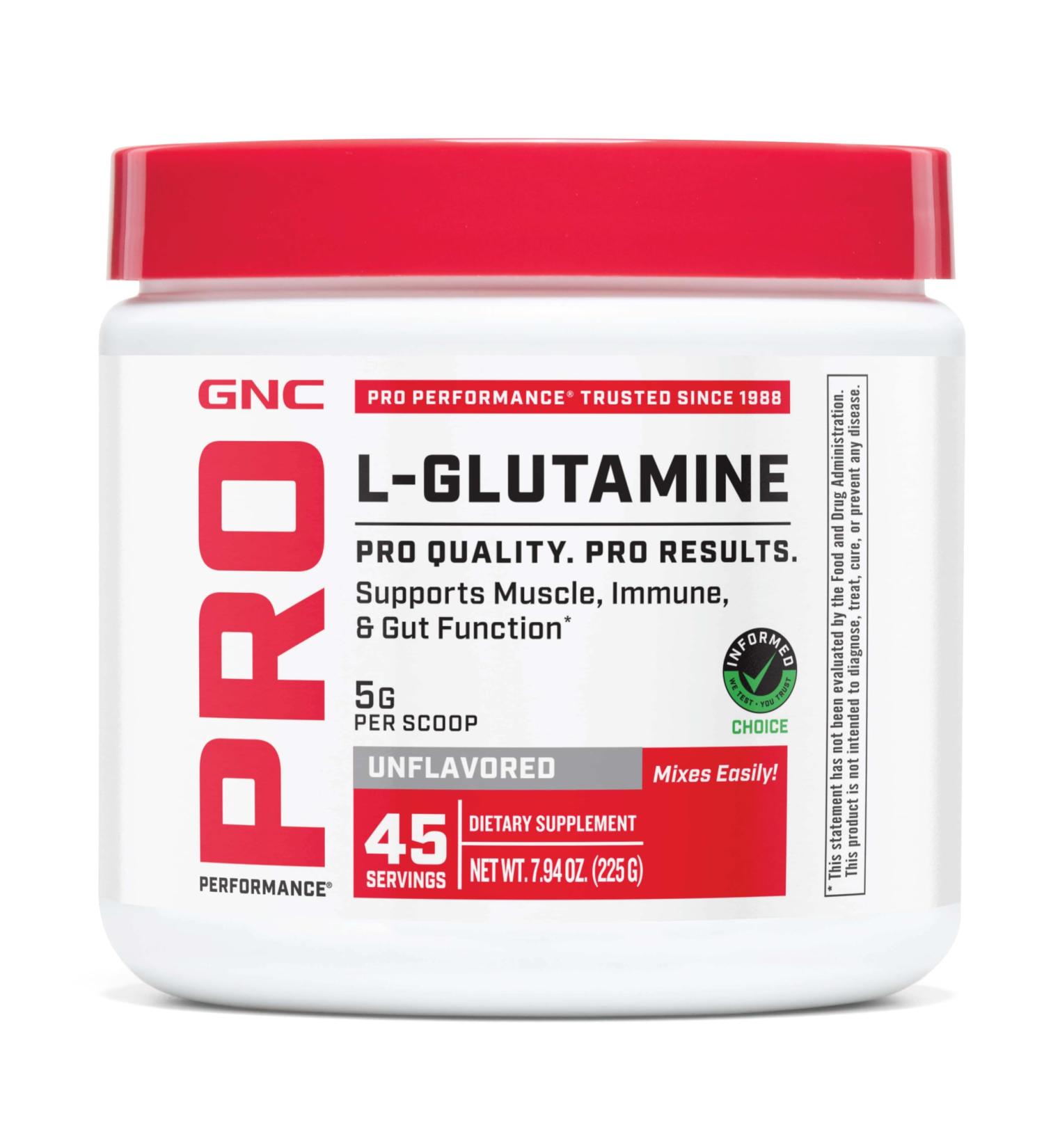 GNC Pro Performance L-Glutamine 5000mg Amino Acid Supplement Powder Supports Muscle Recovery & Function Fuels Immune System Unflavored 45 Servings 7.94 Ounce (Pack of 1) - Buy Online on GoSupps.com