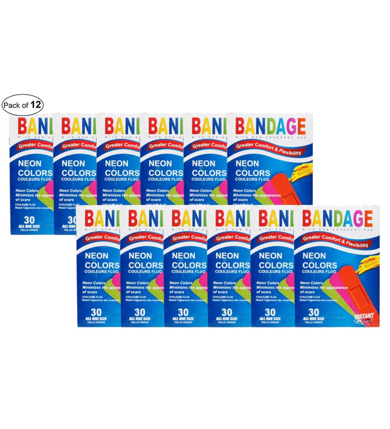 Instant Aid Neon Colors Bandages (30 In 1 Pack) (Pack of 12) by Purest