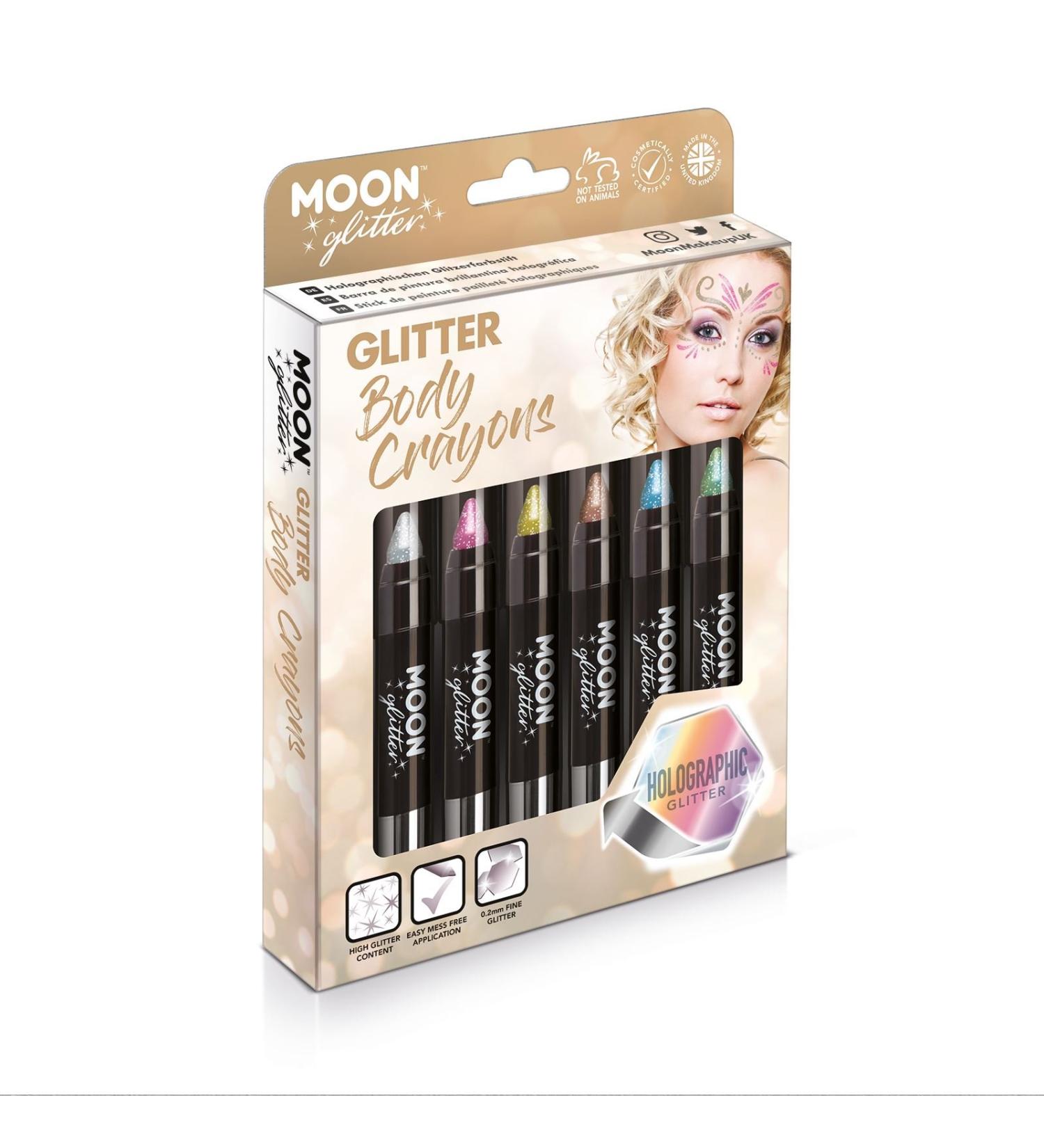 Holographic Glitter Paint Stick Set - 6 Body Crayons for Face & Body by Moon Glitter | Silver Pink Gold Rose Gold Blue & Green | International Shipping - Buy Online on GoSupps.com