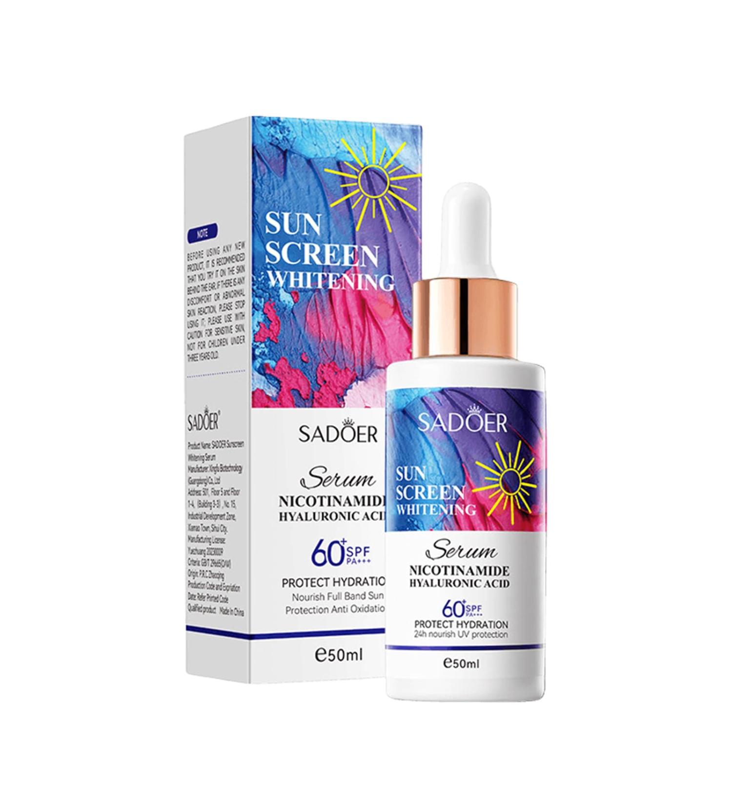 Sunscreen Serum for Face SPF 60+ - Oil Free Hydrating Face Serum - For Sensitive Skin - Daily Moisturizing and Nourishing Serum for Dry Skin - Sunscreen Cream - Buy Online on GoSupps.com