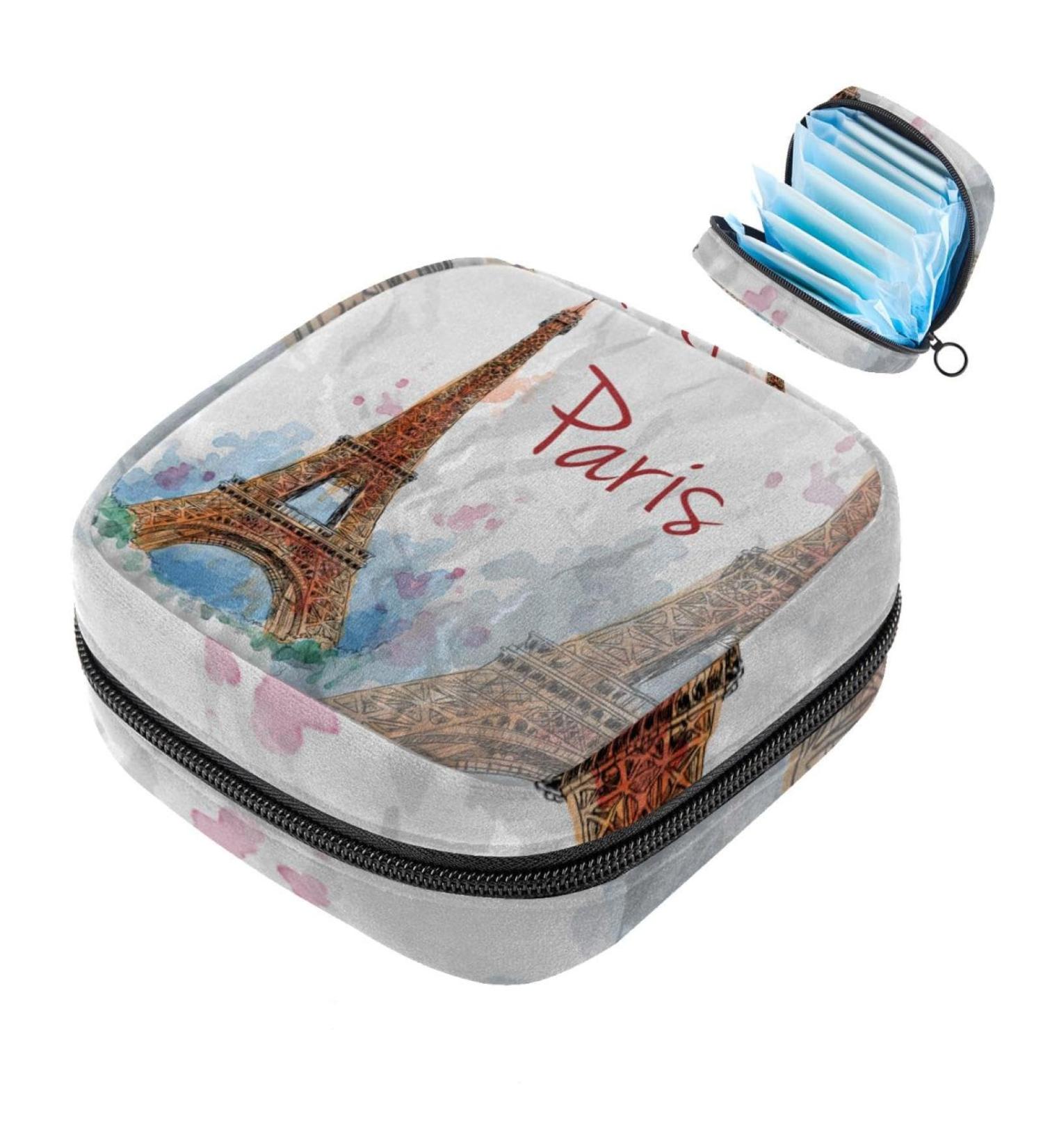 Javenproeqt Paris Eiffel Tower Women's Startup Bag - Large Menstrual Cup Bag with Zipper & Period Inserts - Stylish Multicolored Storage for Girls & Women - Buy Online on GoSupps.com