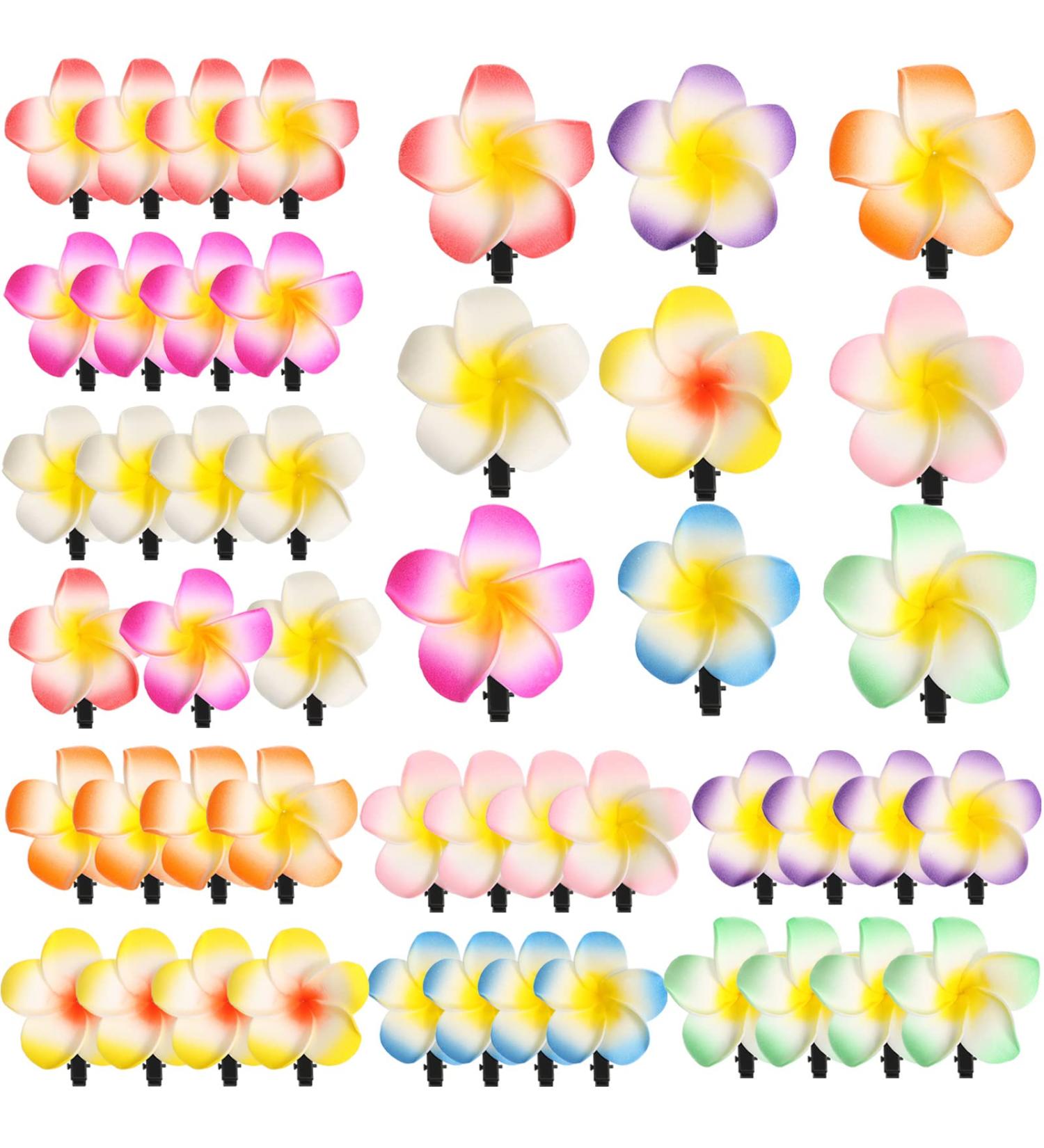 48 Pack Hawaiian Flower Hair Clips - 1.97 Inch Artificial Plumeria Hair Clip Set for Women & Girls - Luau Party Favors & Wedding Accessories - Beach Hair Decorations - 9 Colors - Buy Online on GoSupps.com