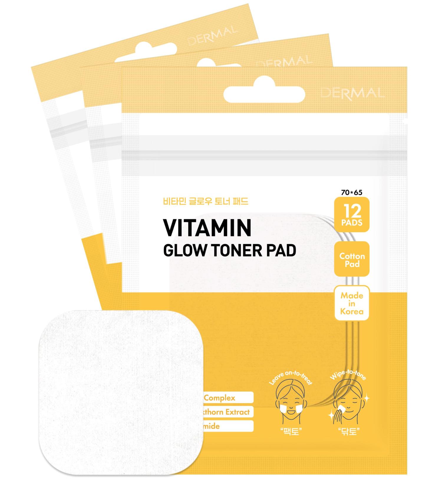 DERMAL Vitamin Toner Pads - Korean Glow-Boosting Toner with Vitamin C | Vegan Pure Cotton | Travel Kit (36 Pads - Buy Online on GoSupps.com