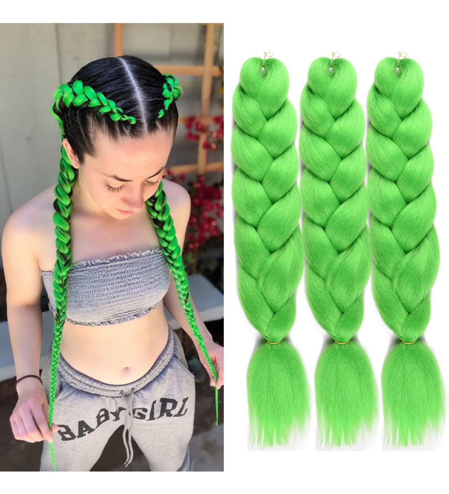 Lime Color Kanekalon Braiding Hair Crochet Synthetic Jumbo Braids 24 Inch 3pcs/Lot - Twist, Box Braids, 3 Pack - Buy Online on GoSupps.com
