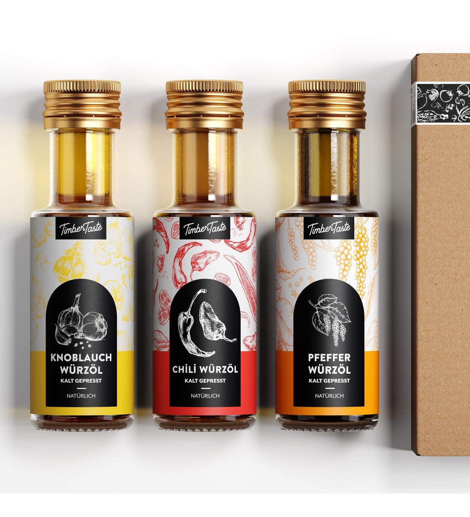 Timber Taste Oil Gift Set for Men | 3 Exquisite Rustic Food Oils (3x100ml) | Premium Unique Birthday Gift Set - Buy Online on GoSupps.com