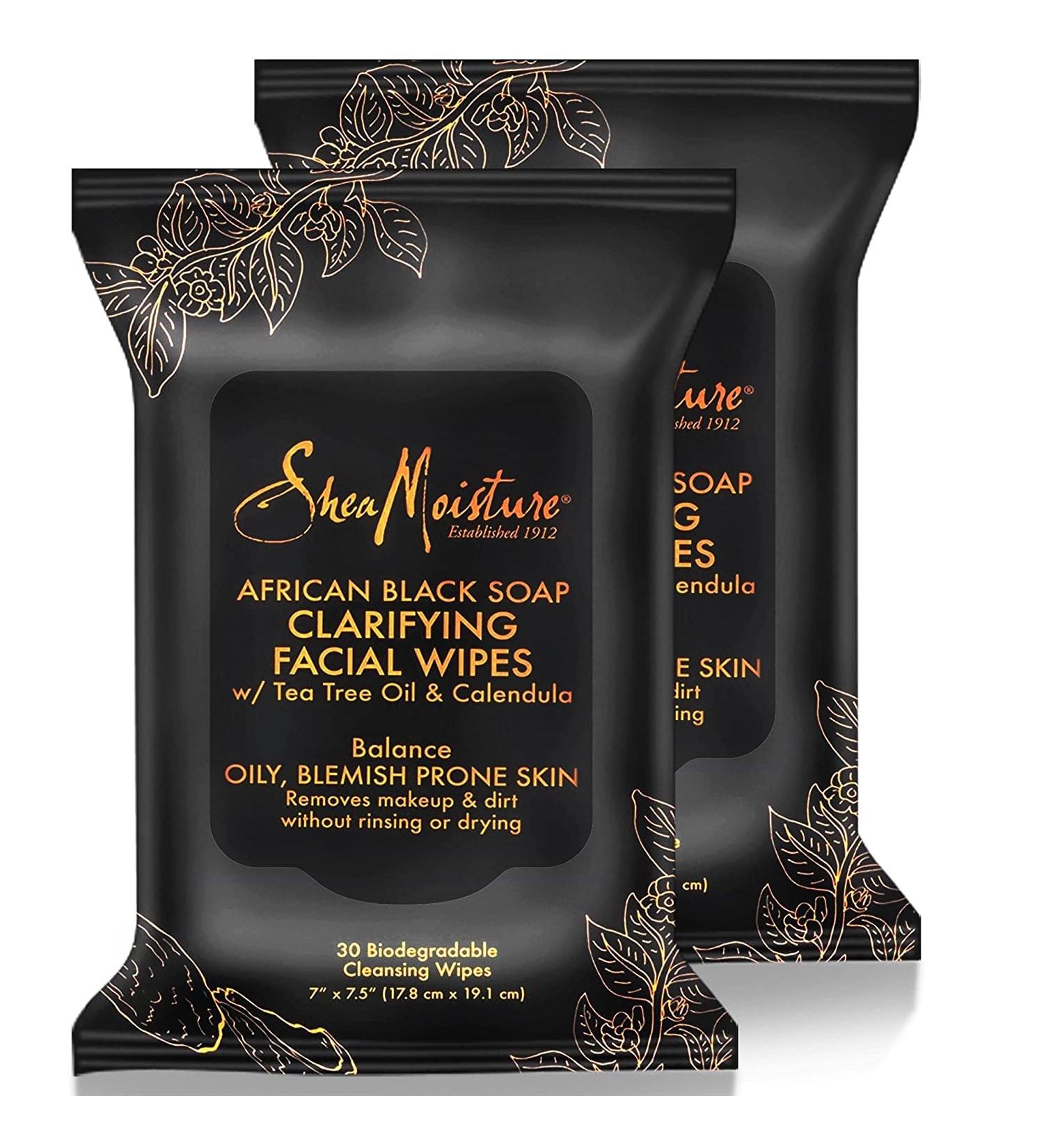 Shea Moisture African Black Soap Makeup Remover Face Wipes - 60 Wipes - Tea Tree Oil & Calendula - Clarifies Oily Blemish Prone Skin - Buy Online on GoSupps.com