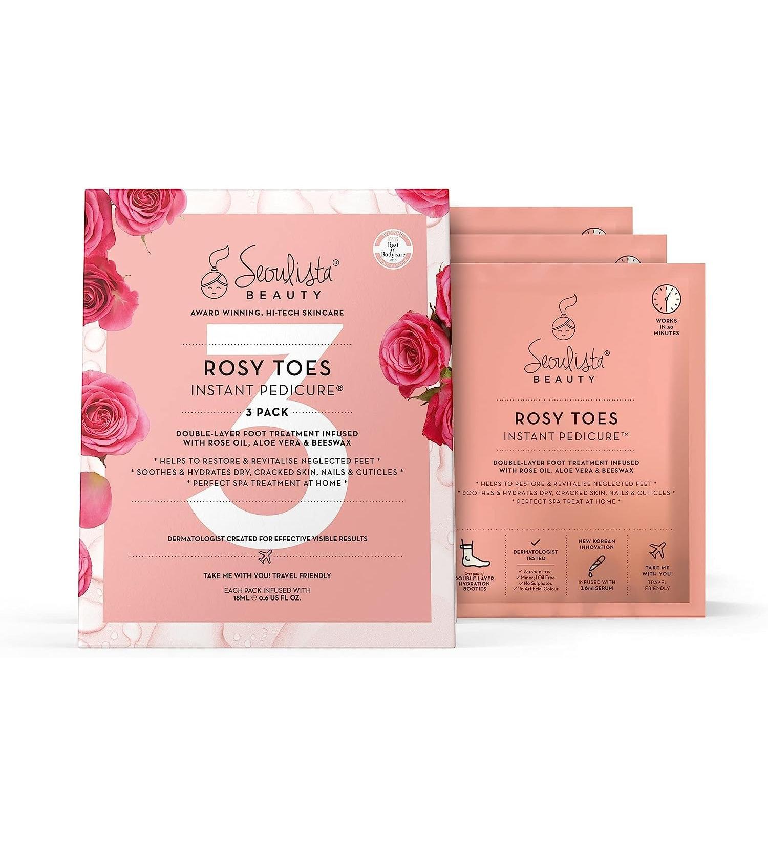 Seoulista Beauty Rosy Toes Instant Pedicure Foot Mask - Hydrating & Soothing 3-Pack Treatment - Buy Online on GoSupps.com