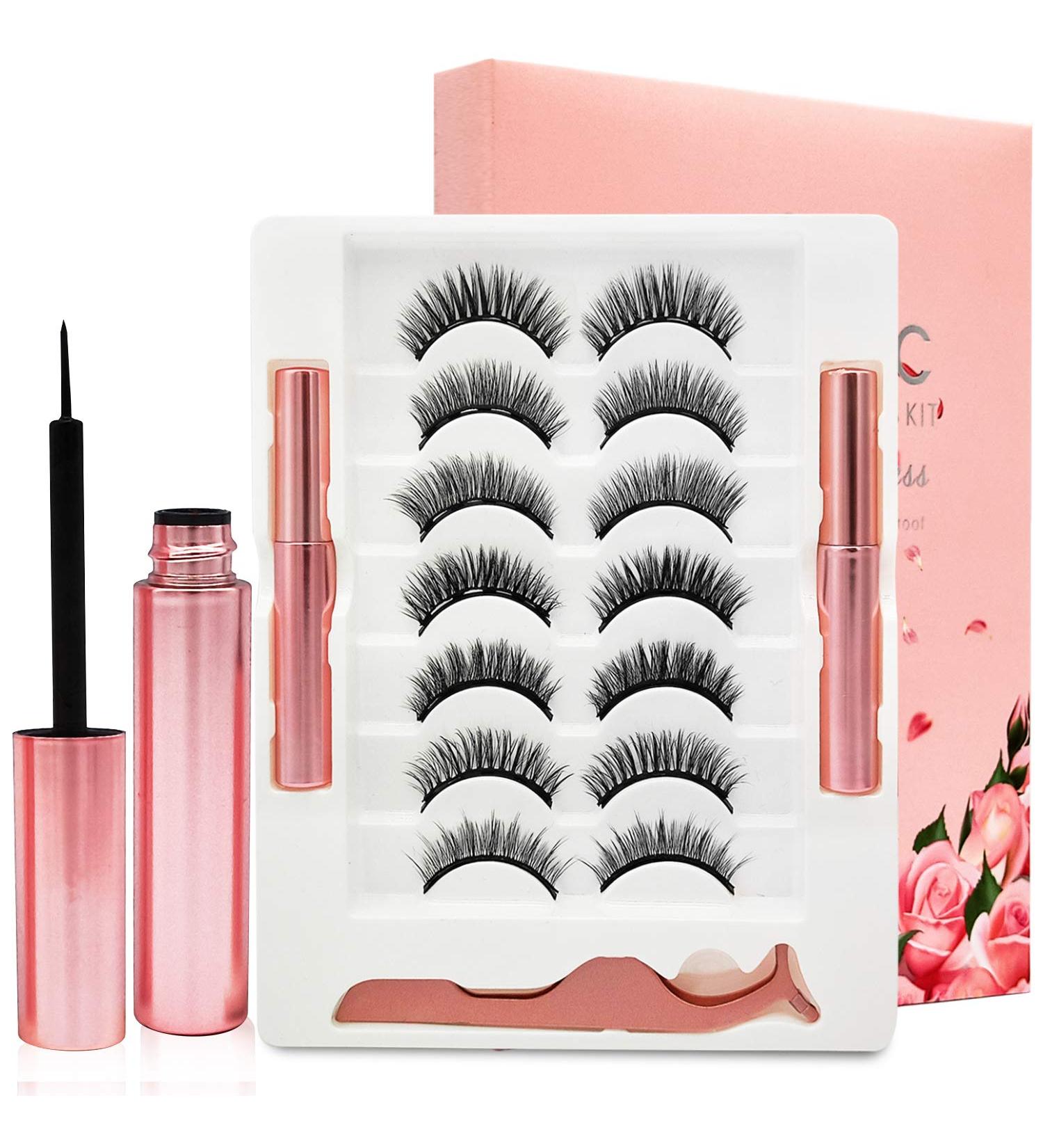 Shop Magnetic Eyelashes - 7 Pairs 3D Lashes with Strong Hold Eyeliner | Reusable & Easy to Apply - Buy Online on GoSupps.com