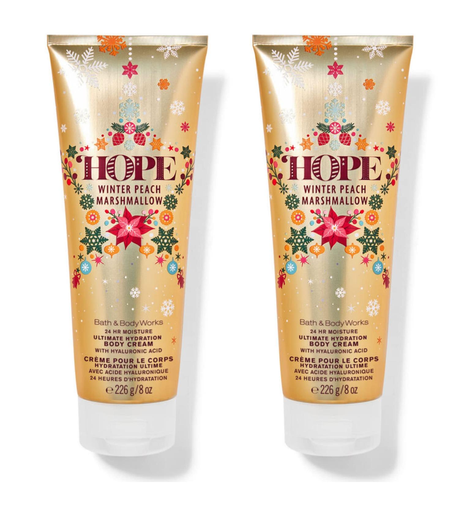 Bath and Body Works Gift Set of of 2 - 8 oz Body Cream - (Hope Winter Peach Marshmallow)