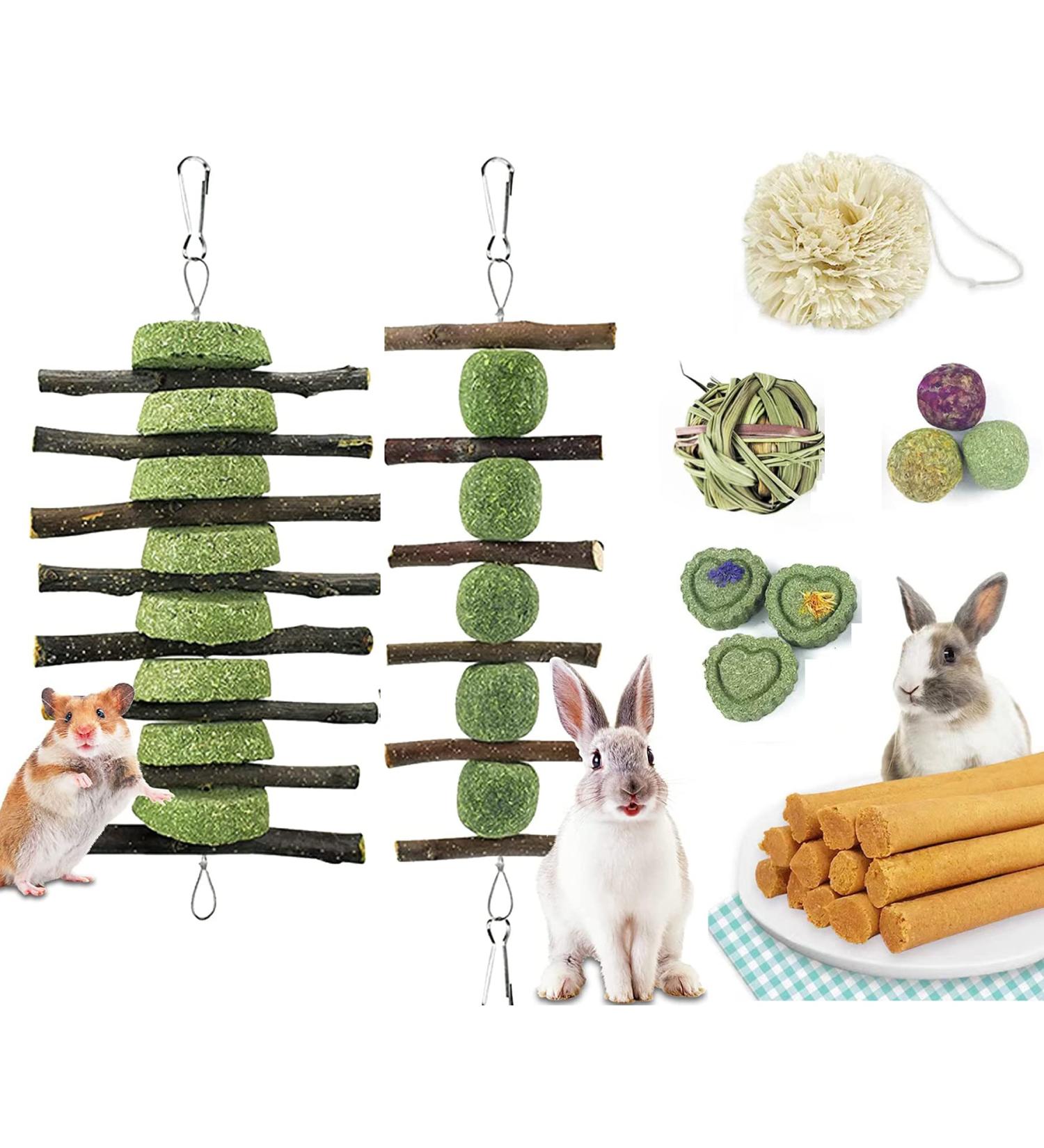 Camiter 15Pcs Rabbit Toys - Natural Timothy Grass Chew Toys for Small Animals | Dental Care Wooden Chain | International Shipping Available - Buy Online on GoSupps.com