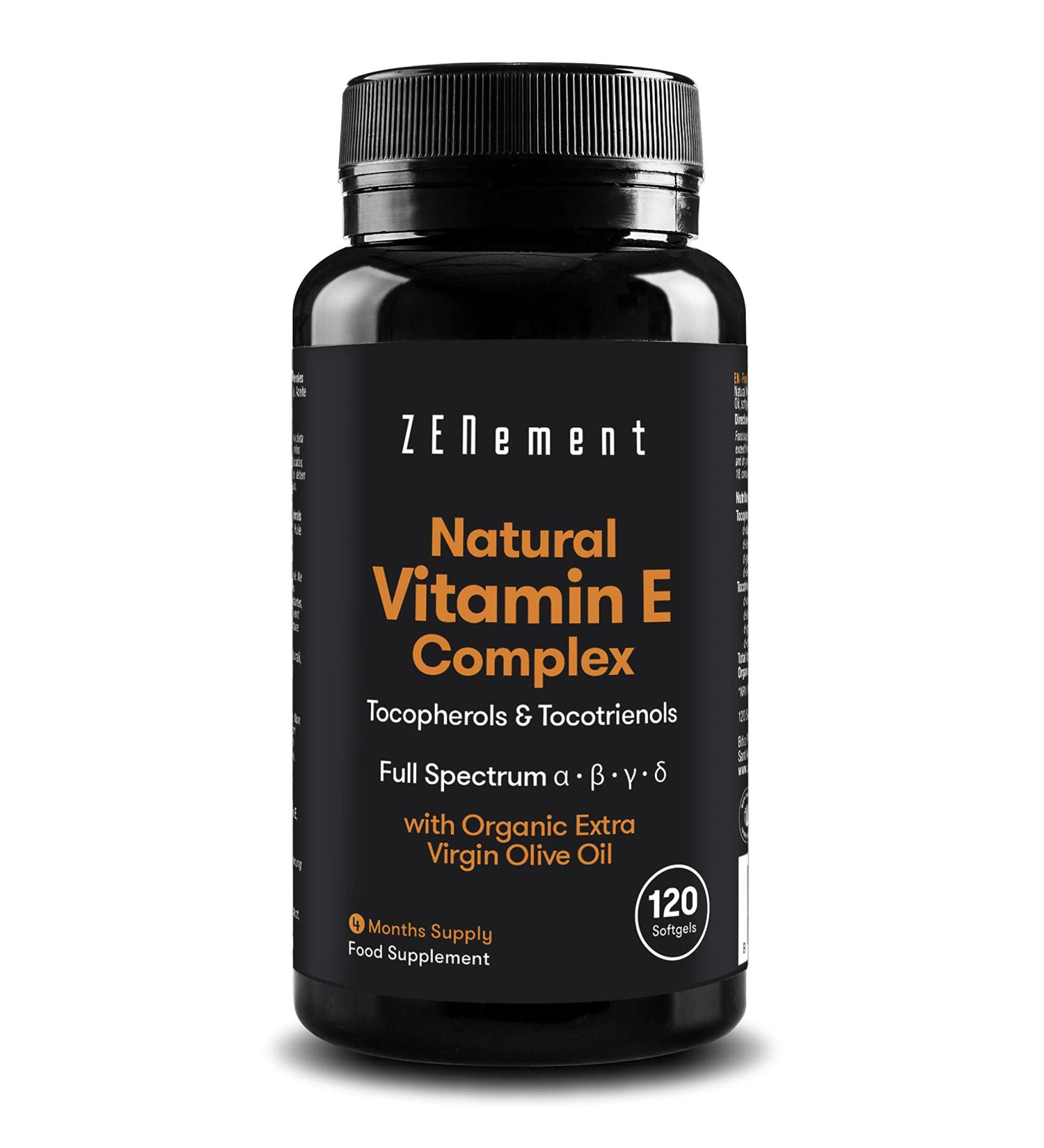 Natural Vitamin E Complex Softgels with Organic Olive Oil | Full Spectrum Antioxidant | 120 Softgels | Zenement - Buy Online on GoSupps.com