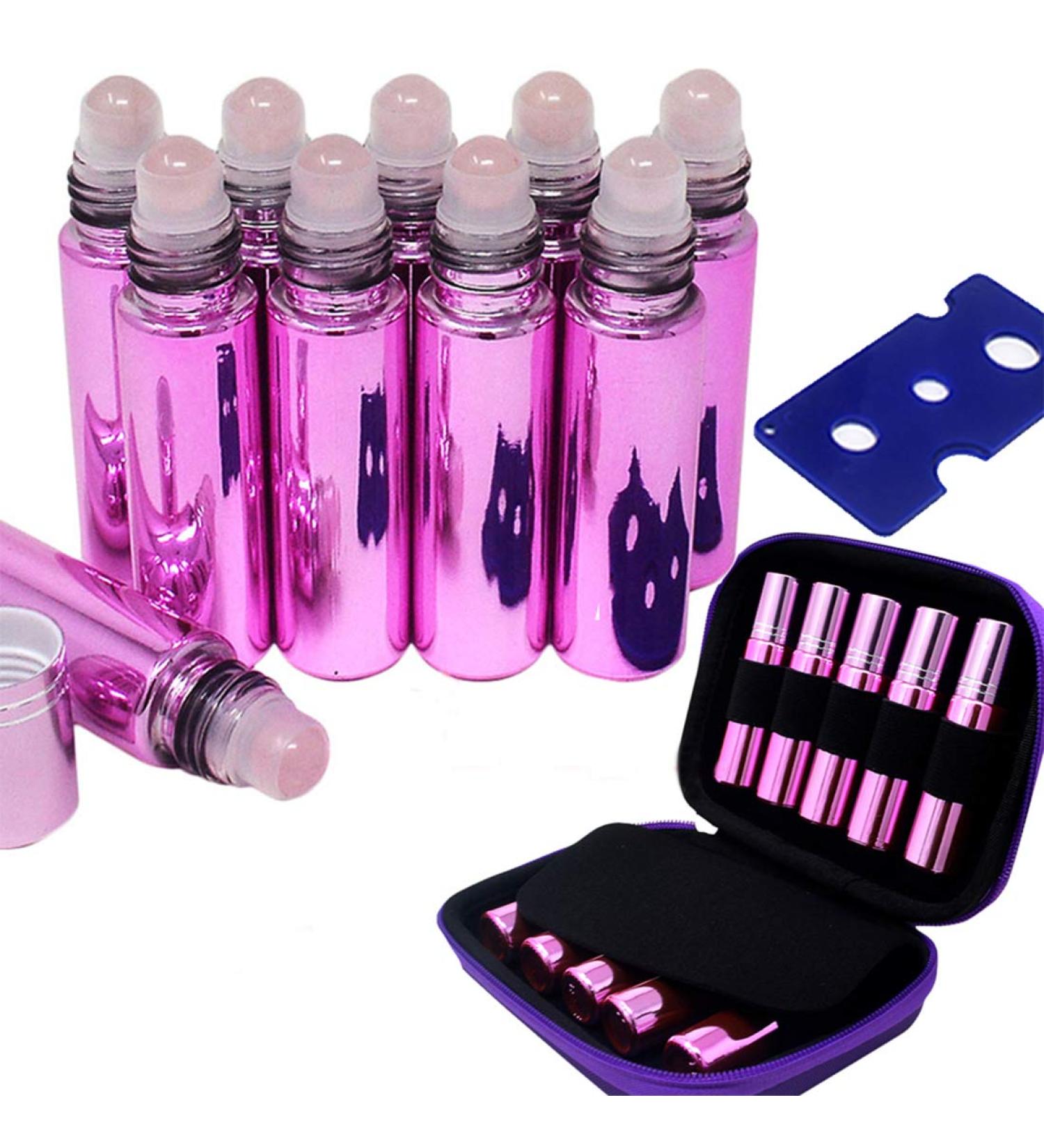 Buy 10pcs Pink 10ml Refillable Essential Oil Gemstone Roller Bottles - Rose Quartz | Free Bag Included - International Shipping Available - Buy Online on GoSupps.com