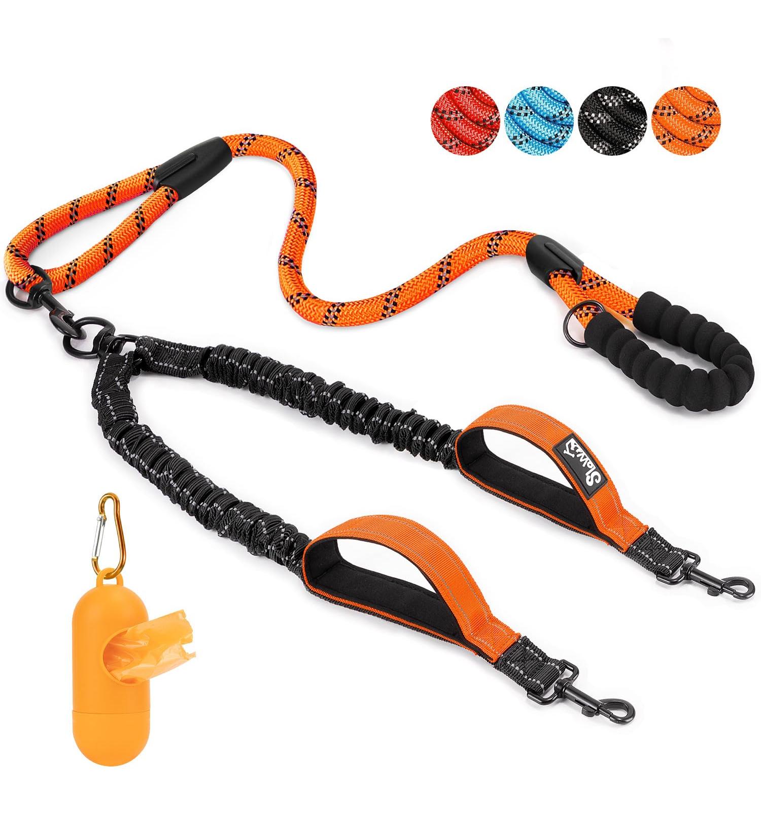 Buy Eyin Double Dog Leash for Large Dogs - Flexible Reflective & Healing-Free with 3 Padded Handles | Ideal for 11-68 kg Dogs - Orange - Buy Online on GoSupps.com