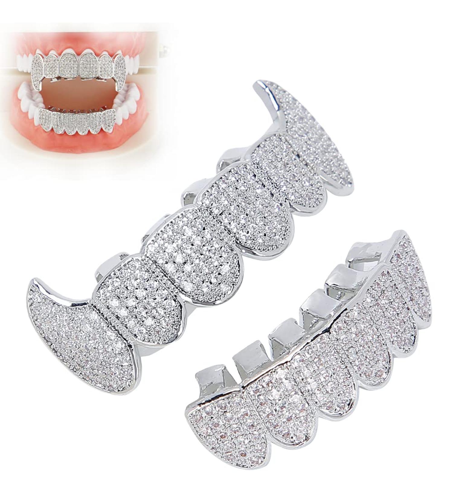 Shop Iced Hip Hop Grillz for Men & Women | Silver Teeth Decorations for Halloween & Parties - Buy Online on GoSupps.com