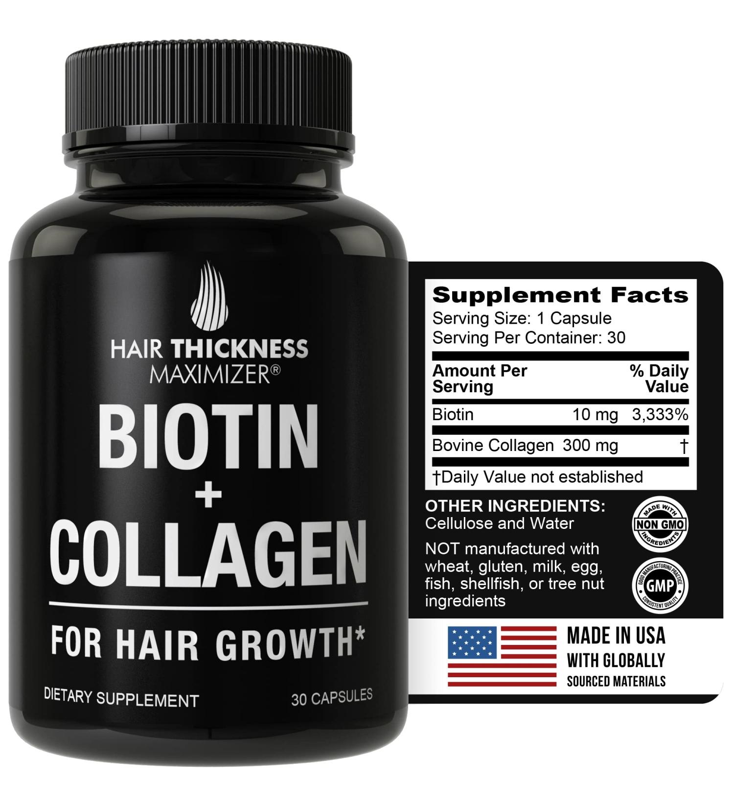 Biotin & Collagen Supplements 10,000mcg - Advanced Hair Growth Vitamins for Men & Women with Bovine Collagen. Best Hair Loss Pills for Thickness - Buy Online on GoSupps.com