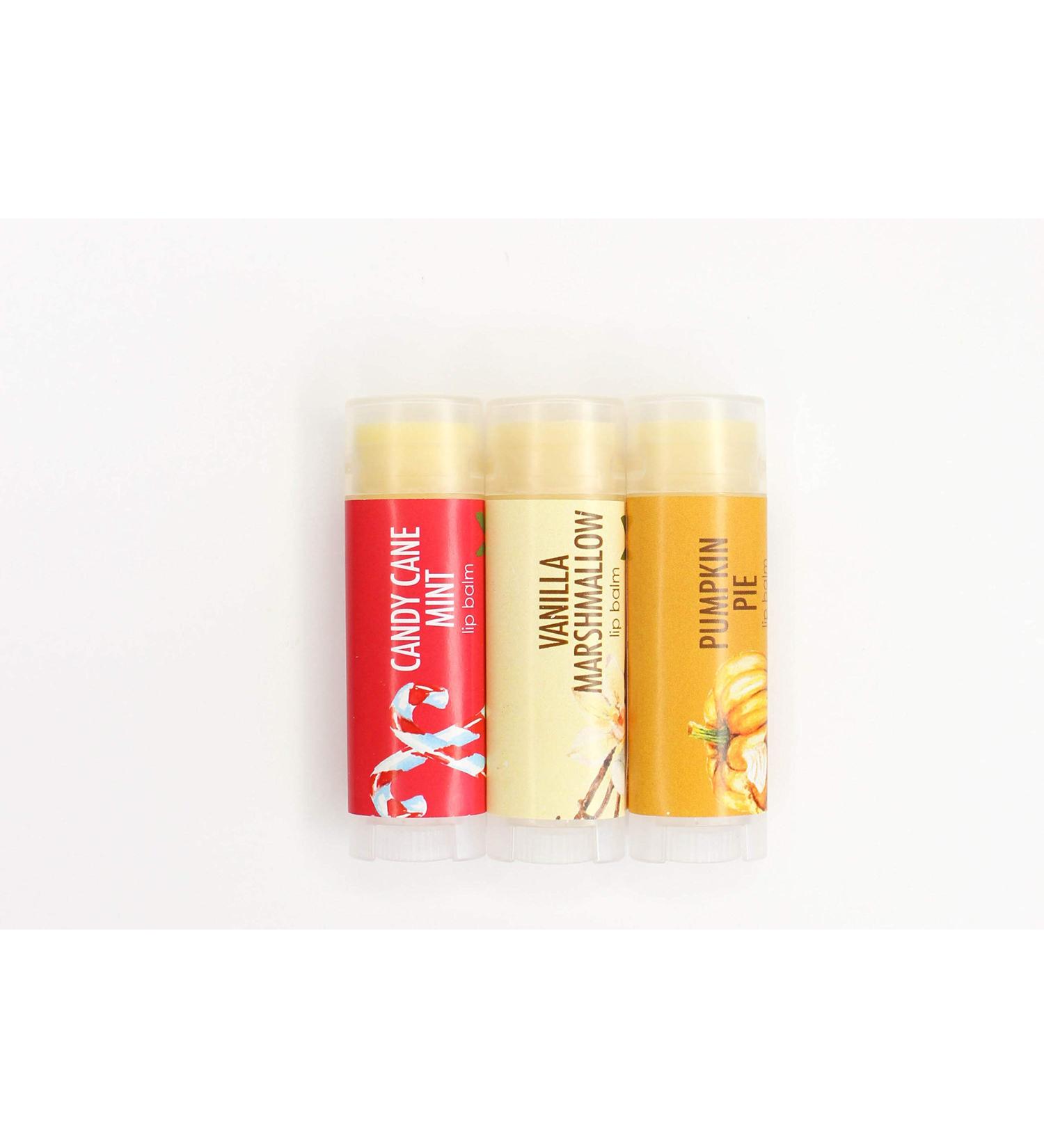 Good Earth Beauty Natural Lip Balm - 3 Pack - Candy Cane Vanilla Marshmallow Pumpkin Pie