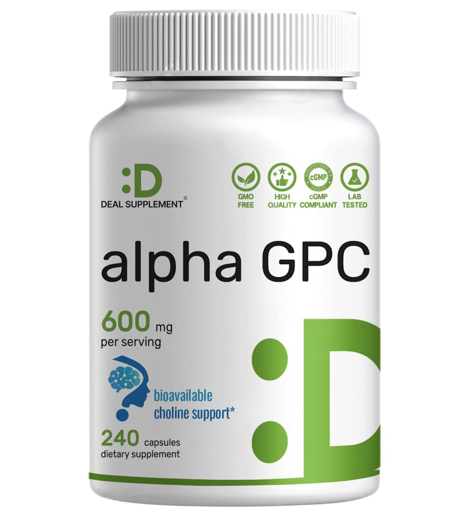 Alpha GPC 600mg Per Serving 240 Capsules Bioavailable Choline Replenishment Nootropic Brain Health Supplements for Memory and Focus Non-GMO Gluten Free - Buy Online on GoSupps.com