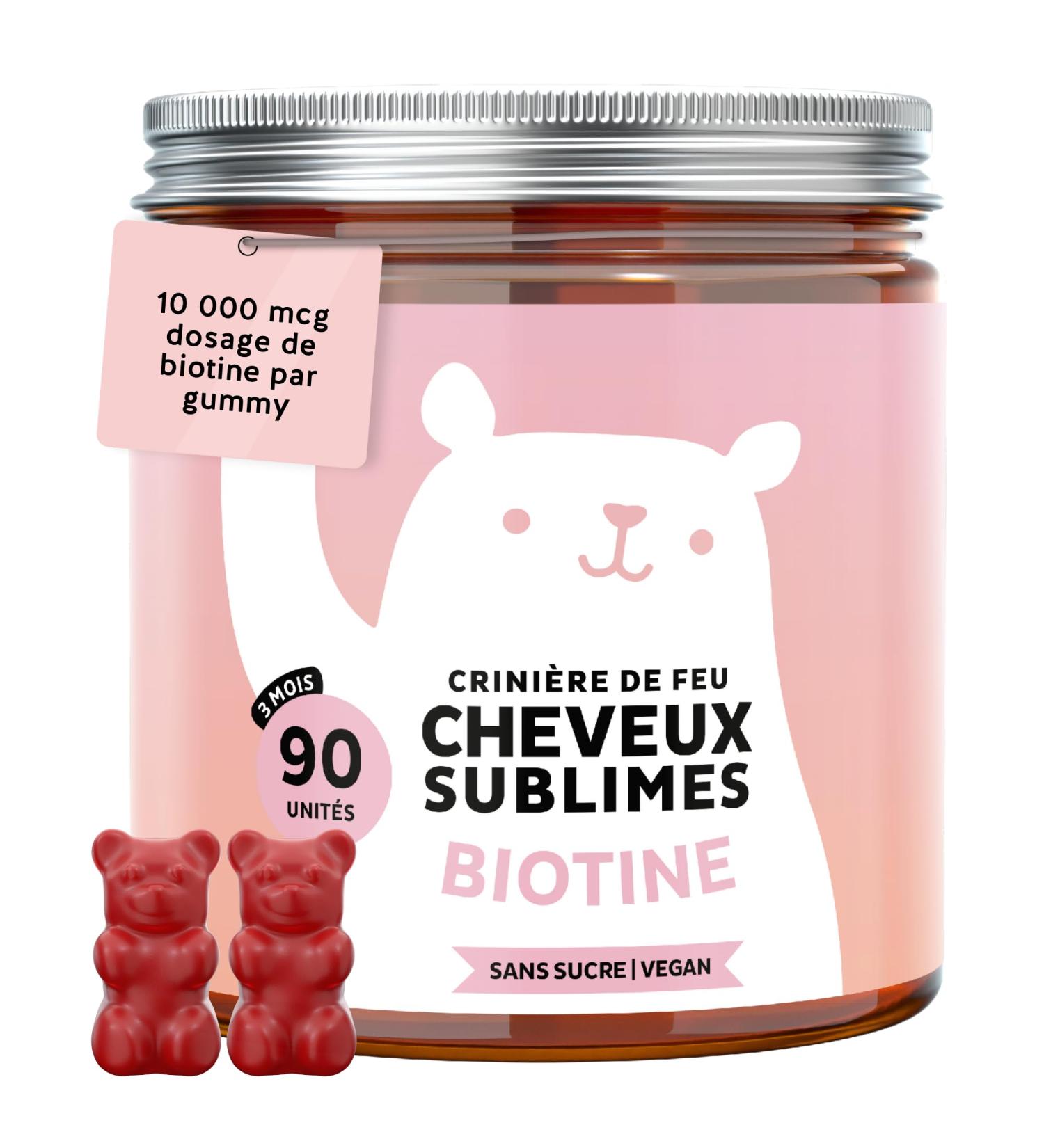 Crini re de Feu Cheveux Sublimes - Gummies Biotine Formule Renforc e 10 000 g de Biotine Zinc Vitamines B6 C E et Iode 90 pi ces (3 Mois) V gan Sans Sucre Bears with Benefits 90 gummies - 3 mois - Buy Online on GoSupps.com