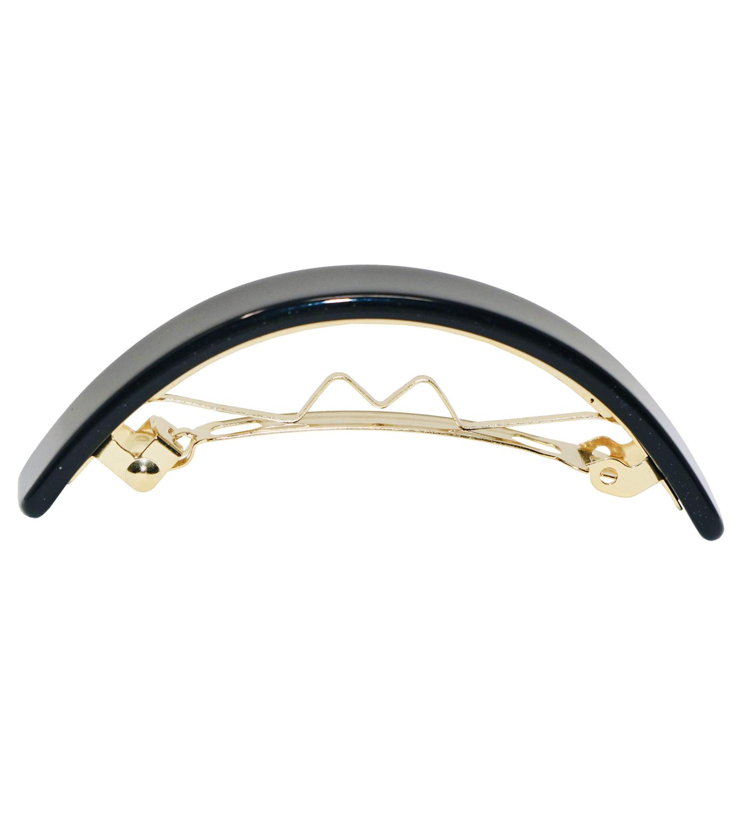 French Amie Curved Black Small 2.5 Celluloid Acetate Handmade Hair Clip with Golden Clasp - Buy Online on GoSupps.com