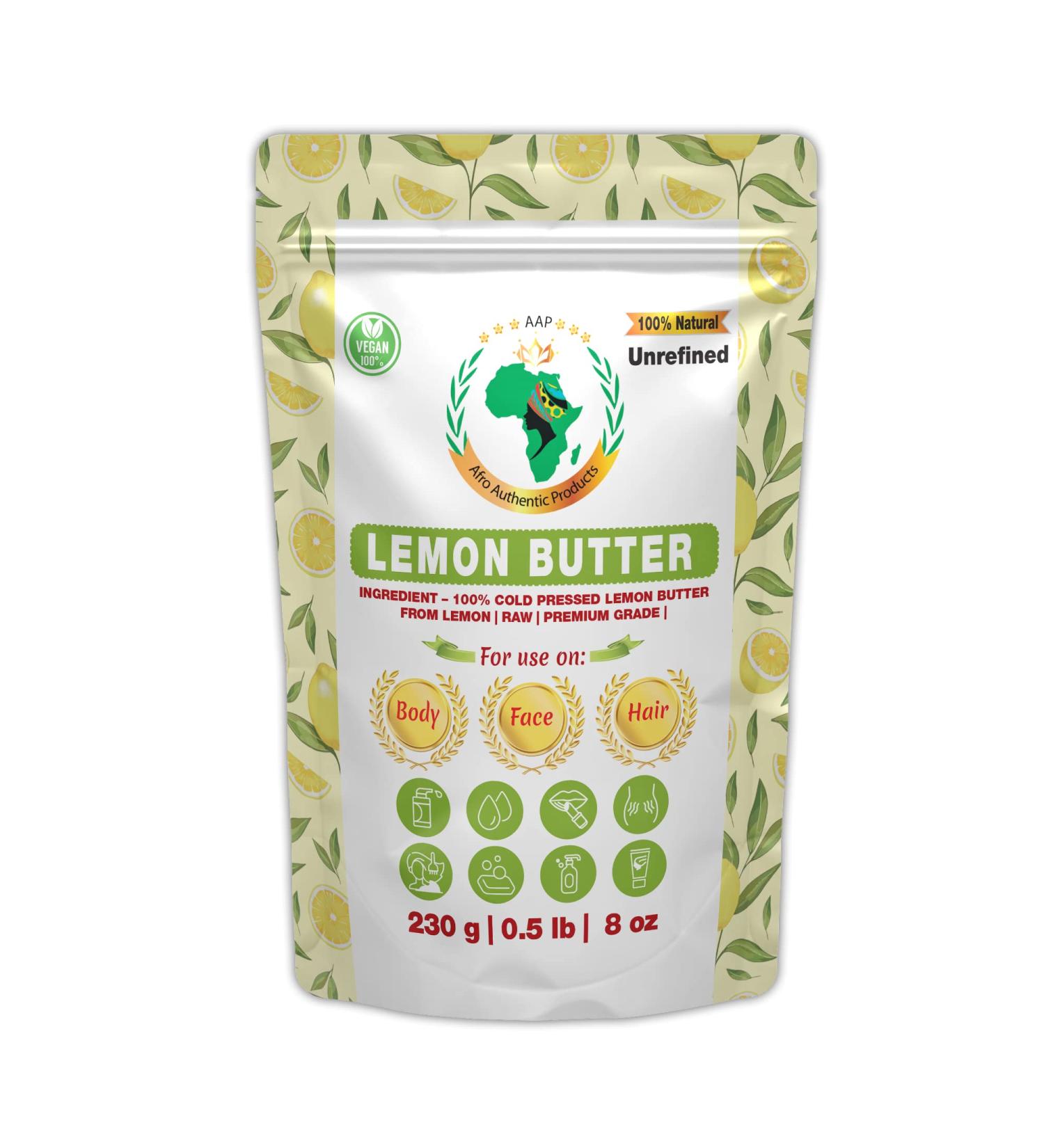 Authentic Raw Lemon Butter | Butter | For DIY Face Body Hands | Unrefined | 100% Pure| Organic from Africa | Resealable Bag | 0.5 LB (230g)