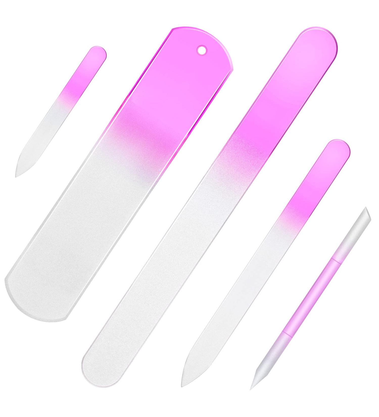 5-Piece Glass Nail File Set for Manicure and Pedicure - Double-Sided Etched Glass Buffer, Callus Remover, Cuticle Pusher - Includes PVC Case - For Women and Men - Buy Online on GoSupps.com