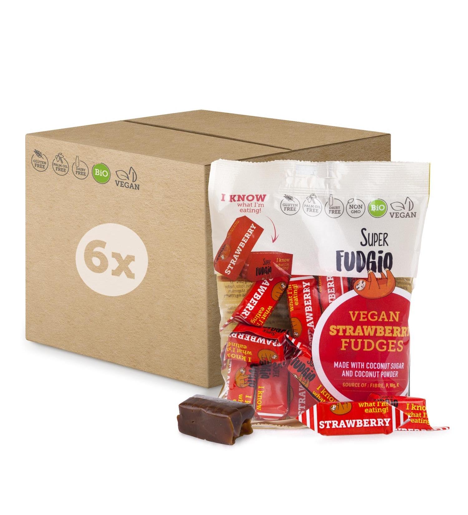 Buy Super Fudgio Organic Strawberry Candies - Vegan Gluten-Free Palm Oil-Free Caramel with Coconut Milk | 6x150g Multipack - Buy Online on GoSupps.com