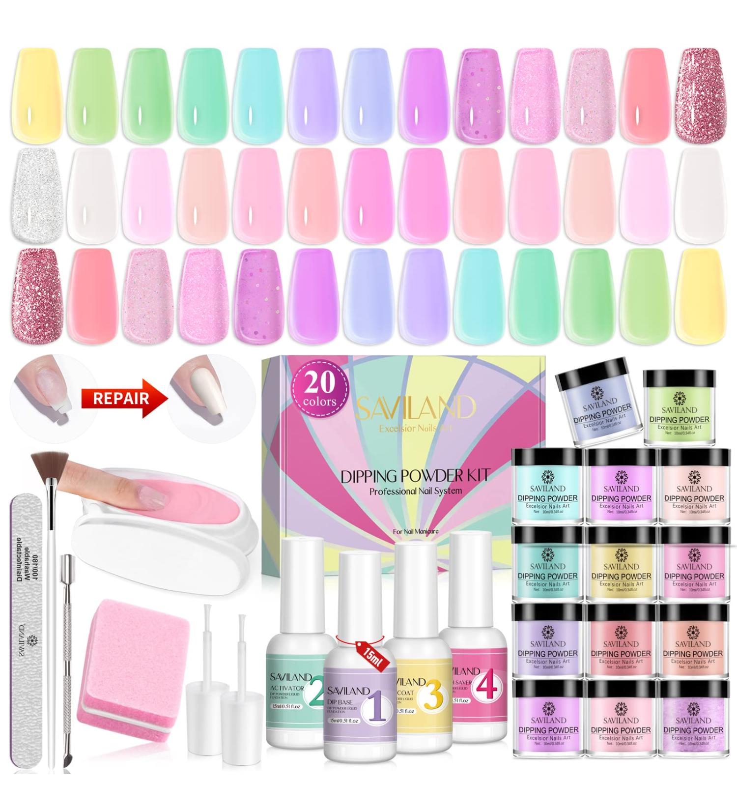 Saviland 31PCS Dip Powder Nail Kit Starter- Colorful Garden Series - 20 Colors Dipping Powder Set & 15ml Dip Powder Liquid Set - Manicure Tools Kit for Home DIY Nail Salon Prom A1 - Buy Online on GoSupps.com