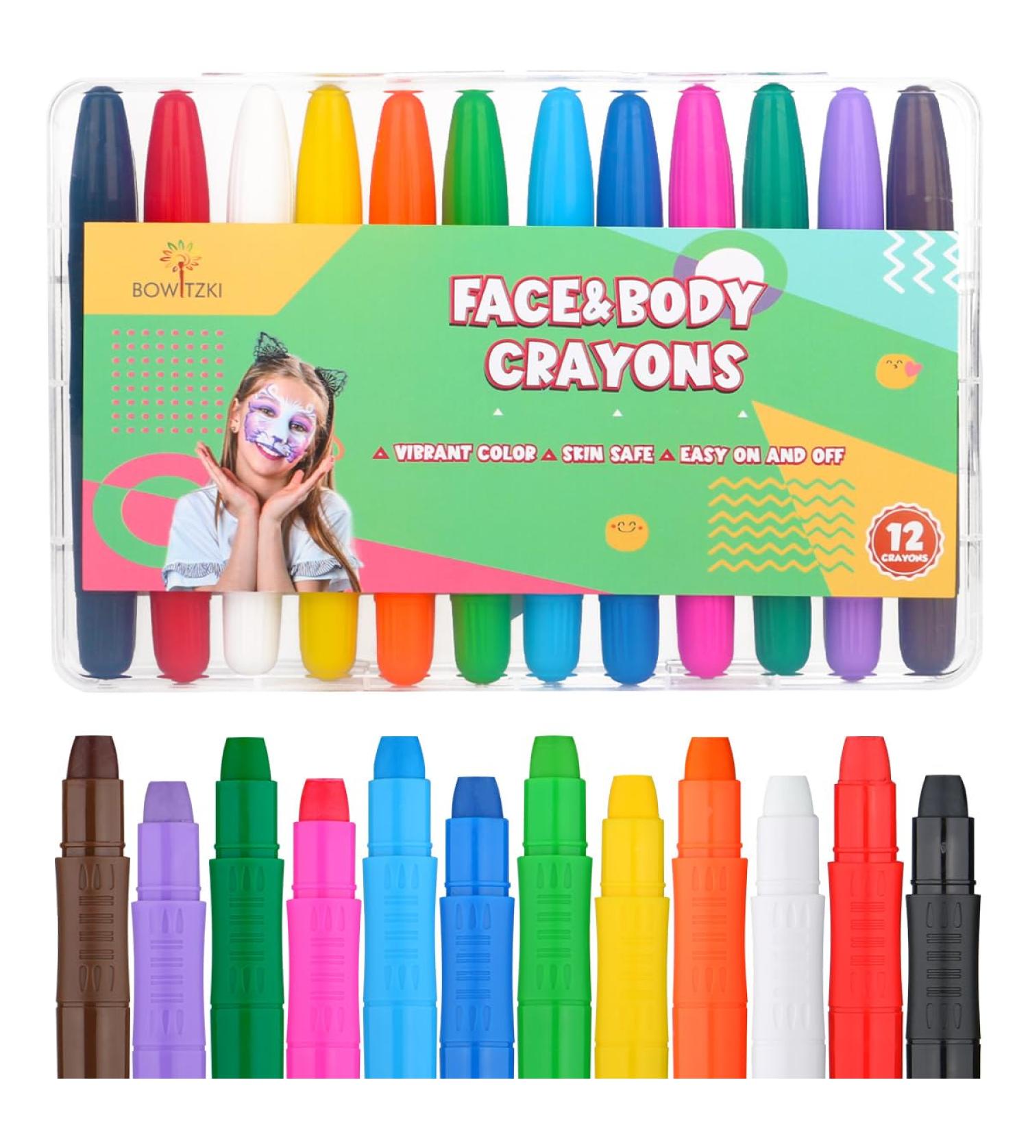 Bowitzki Face Painting Kit - Twistable Water-Based Markers & Crayons | 12 Colors for Kids & Adults | Temporary Body Makeup & Hair Dye - Buy Online on GoSupps.com