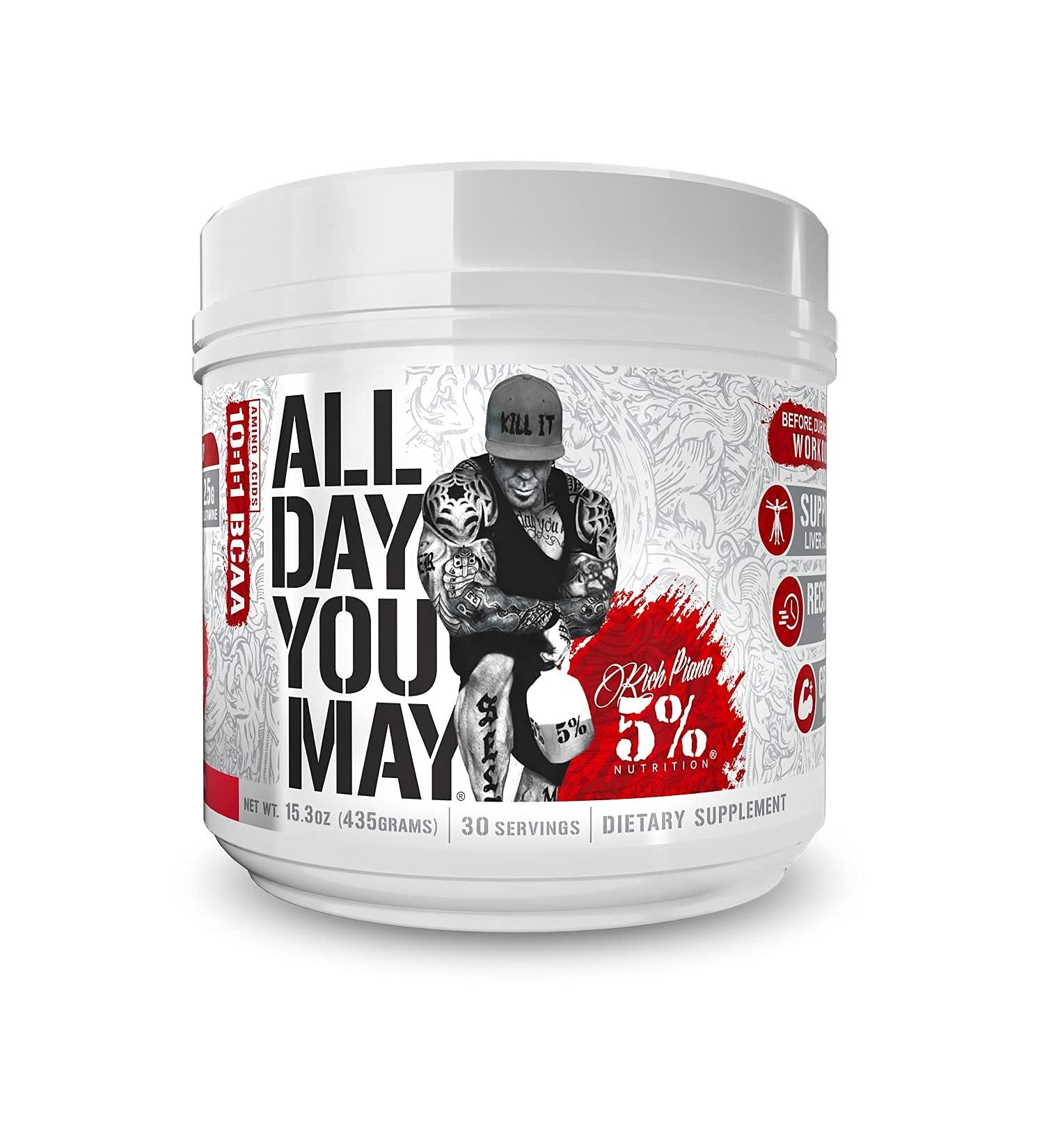 5% Nutrition AllDayYouMay BCAA Powder - Premium Intra & Post Workout Amino Acids | EAA Electrolytes for Hydration & Recovery | Vegan & Keto-Friendly | 15.3 oz 30 Servings (Fruit Punch) - Buy Online on GoSupps.com