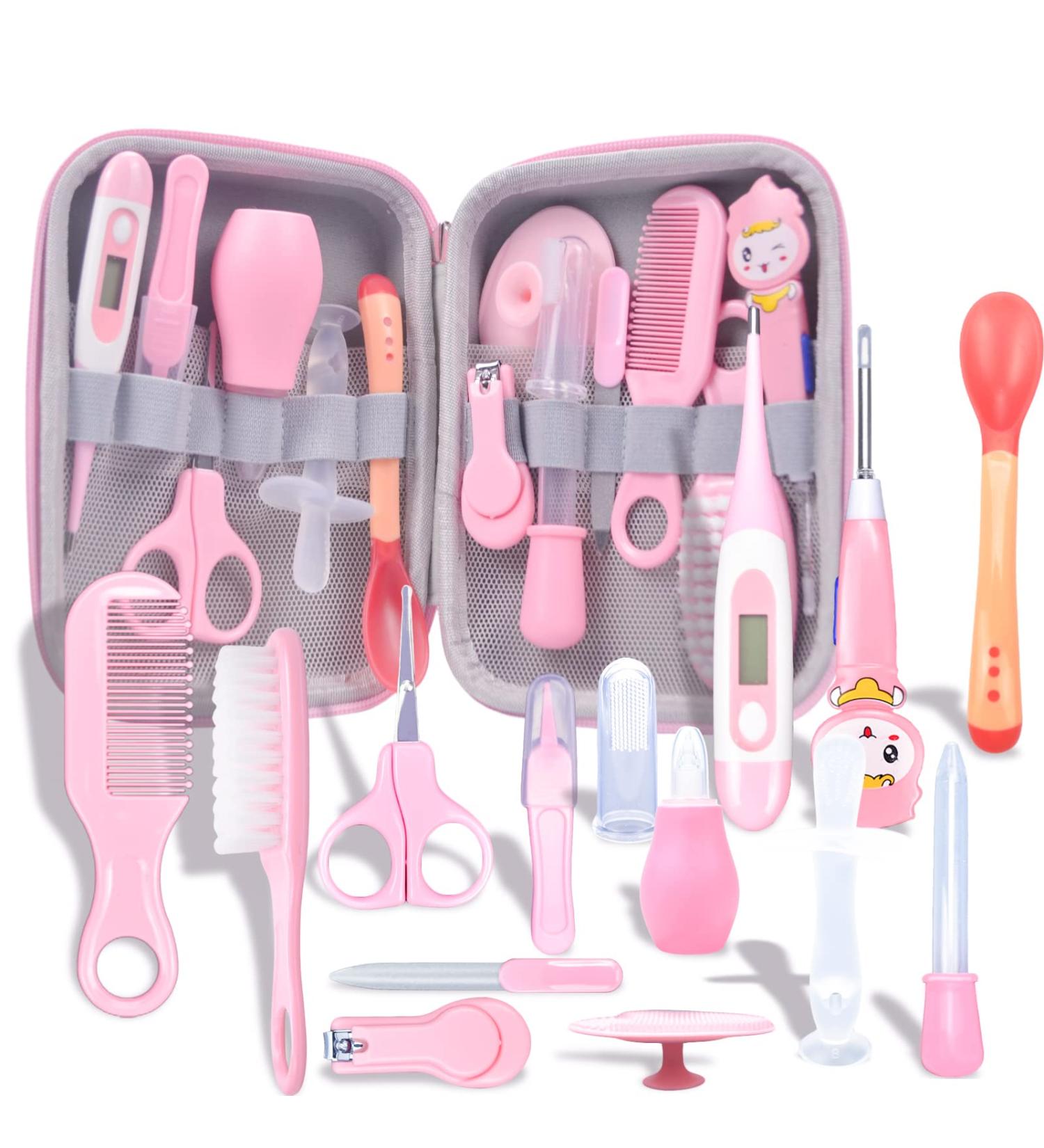 mknzome 14-Piece Baby Care Set for Newborns | Complete Infant Healthcare Kit with Carrying Bag & Nail Care - Pink - Buy Online on GoSupps.com
