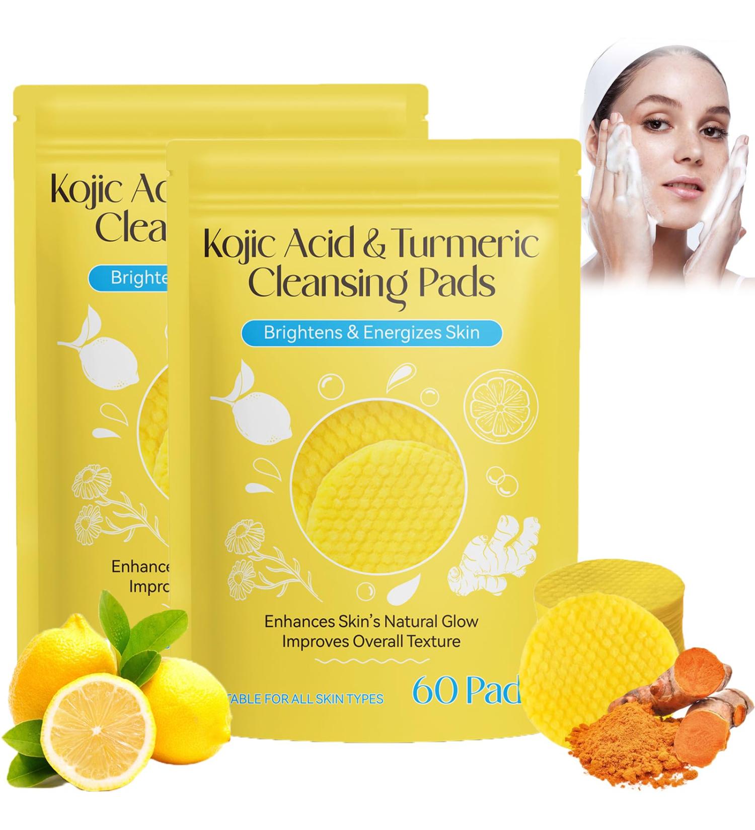 Turmeric Cleansing Exfoliating Pads - 60 Pads with Kojic Acid for All Skin Types | Best Facial Cleansing Skincare - Buy Online on GoSupps.com