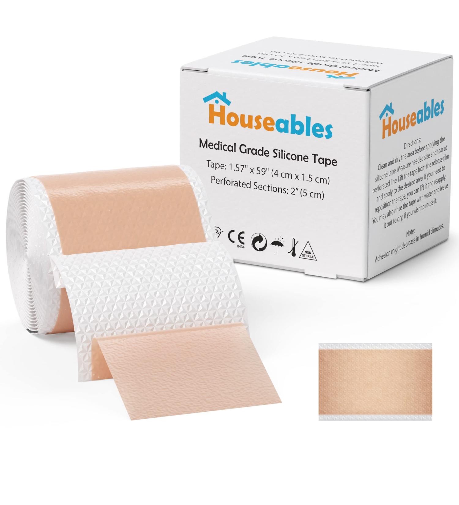 Houseables Silicone Scar Sheets Gel Tape 1.57 x 60 - Tan, Flexible Medical Grade for Surgery, Keloids, Burns - Sensitive Skin, Wound Protection - Healing Gel Patch - Buy Online on GoSupps.com
