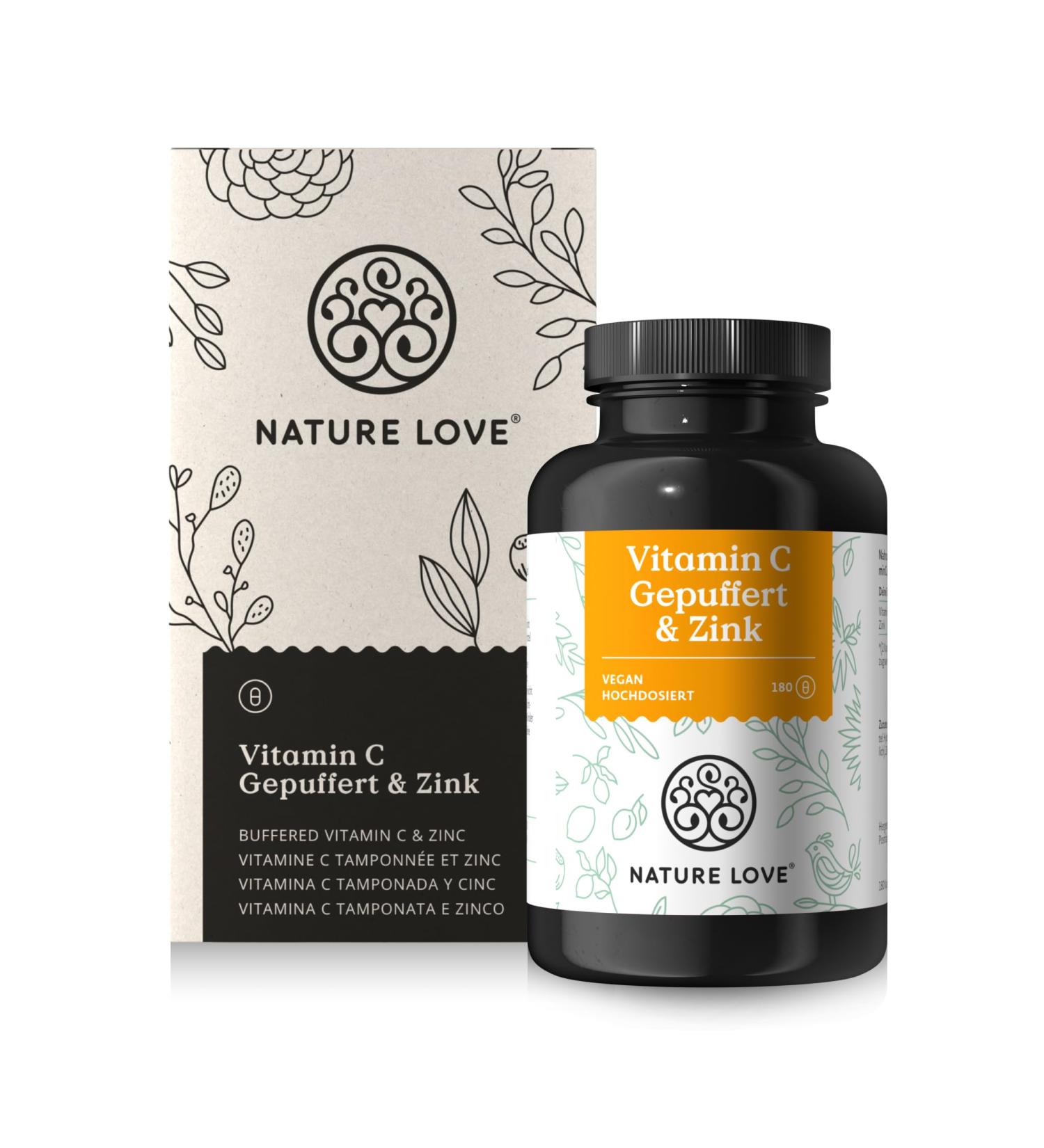 Nature Love Vitamin C Buffered & Zinc 180 Capsules | 1000mg Vitamin C + 15mg Zinc | Vegan pH-Neutral Lab-Tested | Made in Germany - Buy Online on GoSupps.com