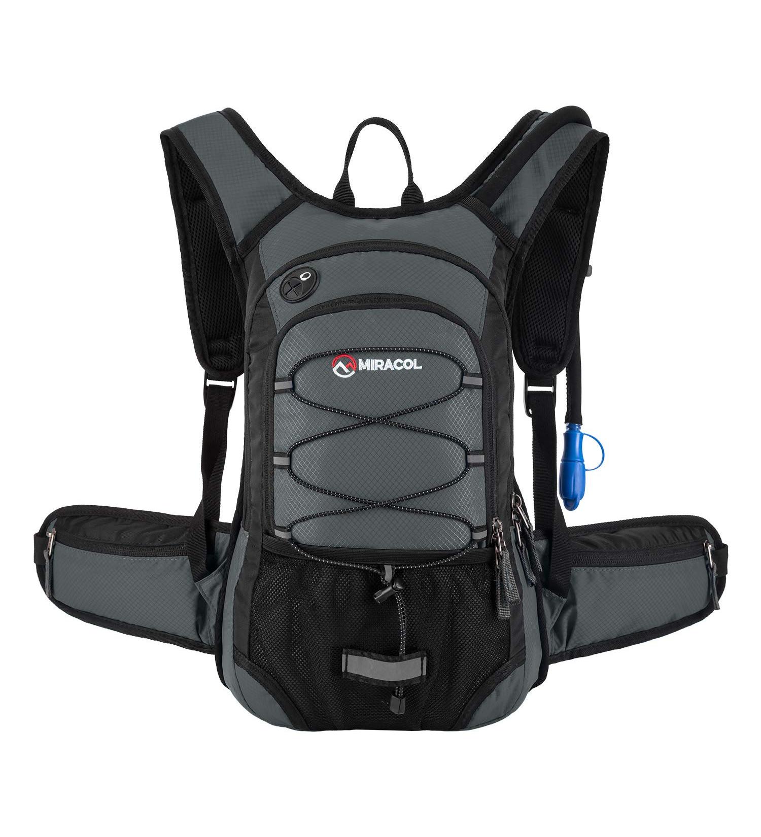 MIRACOL Hydration Backpack with 2L Water Bladder Insulated Water Backpack Perfect Pack for Running Hiking Cycling Camping Charcoal Grey - Buy Online on GoSupps.com
