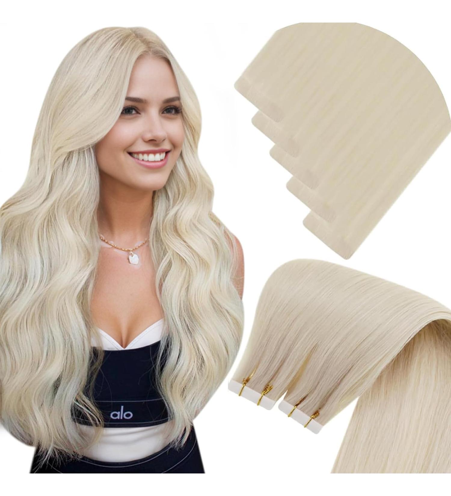 Laavoo Real Hair Tape Extensions - Invisible Blond #1000 Virgin Skin 40cm 5pcs (10g) - Premium Quality - Buy Online on GoSupps.com