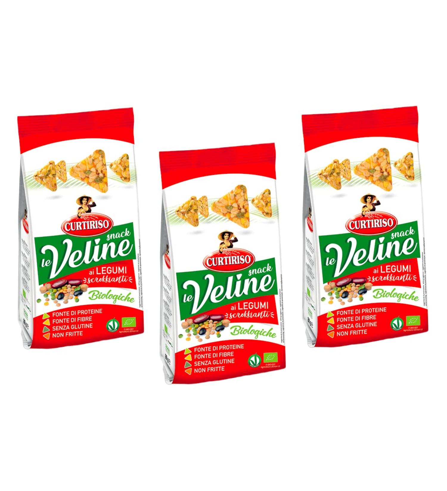 Curtiriso Le Veline Snack with Organic Scrokkinated Legumes Lot of 3 organic collations with legumes 80 g